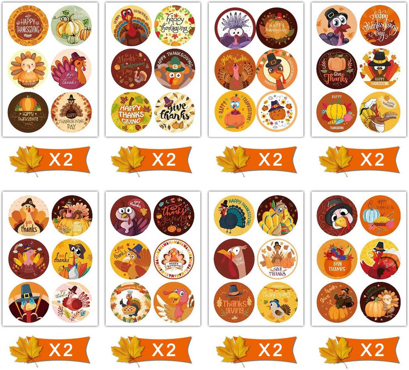 96 calcomanías de pavo de Acción de Gracias, etiquetas redondas para sellar sobres, etiquetas autoadhesivas de calabaza para el día de Acción de