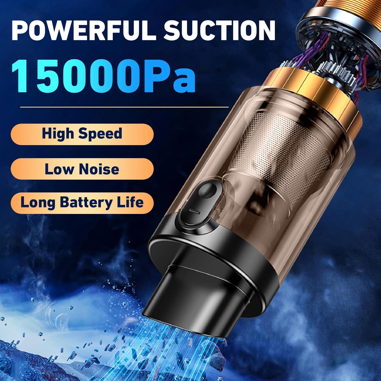 DEDC Aspiradora de coche de alta potencia, aspiradora inalámbrica de 15000 Pa portátil recargable con pantalla LED, eliminador de polvo ultraligero