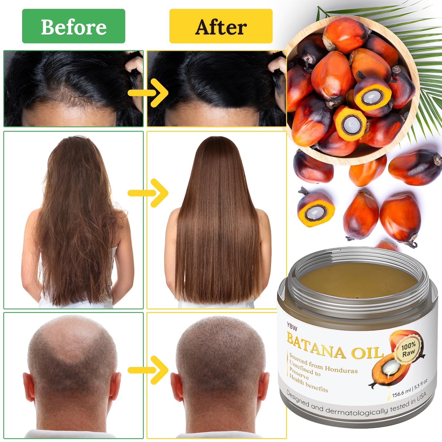 Aceite de batana crudo para el crecimiento del cabello, 100% natural, puro, sin refinar y orgánico Dr. Sebi Batana Oil crudo de Honduras previene la