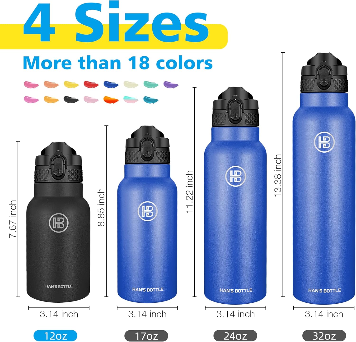 Han’s Bottle Botella de agua para niños con tapa con pajilla, vaso reutilizable de acero inoxidable aislado para niños pequeños, niñas, niños, taza