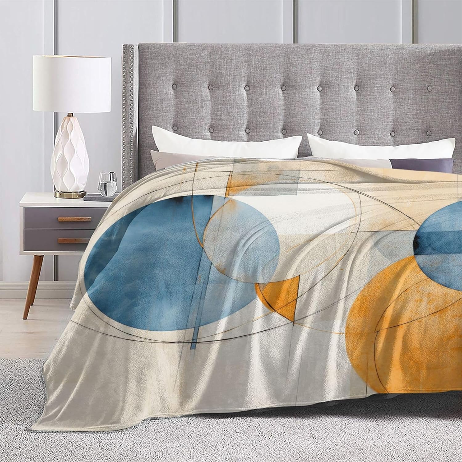 B837 – Manta con patrón abstracto naranja y azul, para todas las estaciones, manta de franela impresa para sofá, cama, silla, habitación, decoración