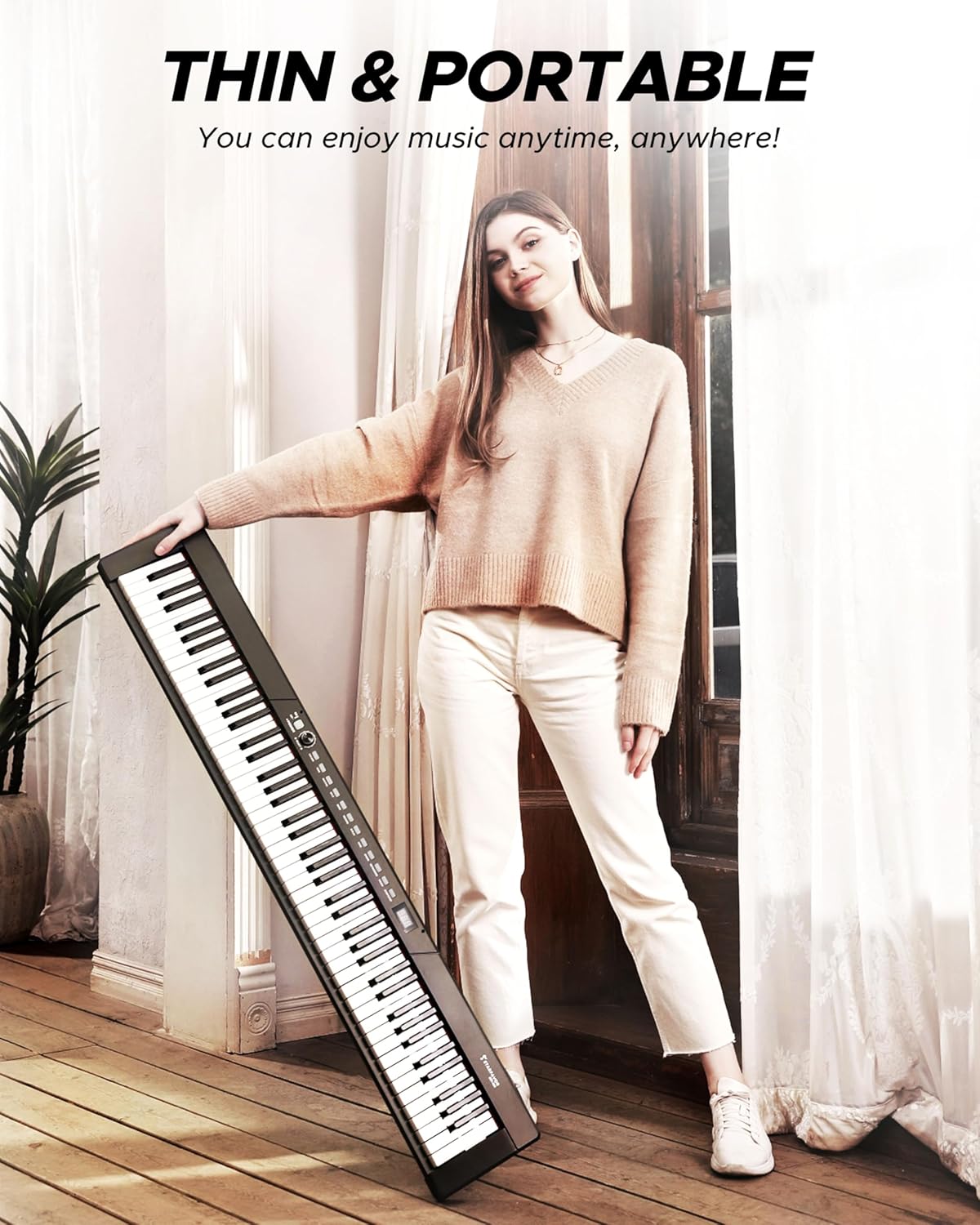 Starfavor Piano de teclado de 88 teclas, piano digital portátil compacto con 88 teclas semipesadas, juego de teclado eléctrico para principiantes