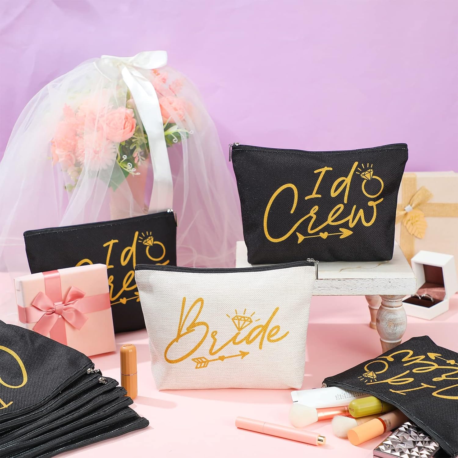 11 bolsas de maquillaje de boda, bolsa de cosméticos para despedida de soltera, bolsas de lona para maquillaje, propuesta de dama de honor, regalos