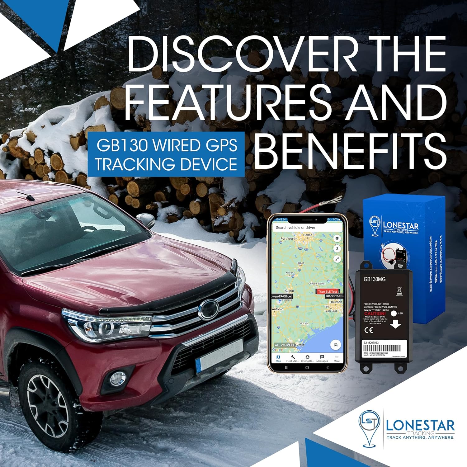 LoneStar Tracking GB130 – Rastreador GPS con cable para vehículos, 4G5G Cat M1, dispositivo de seguimiento para automóvil, localizador GPS en tiempo