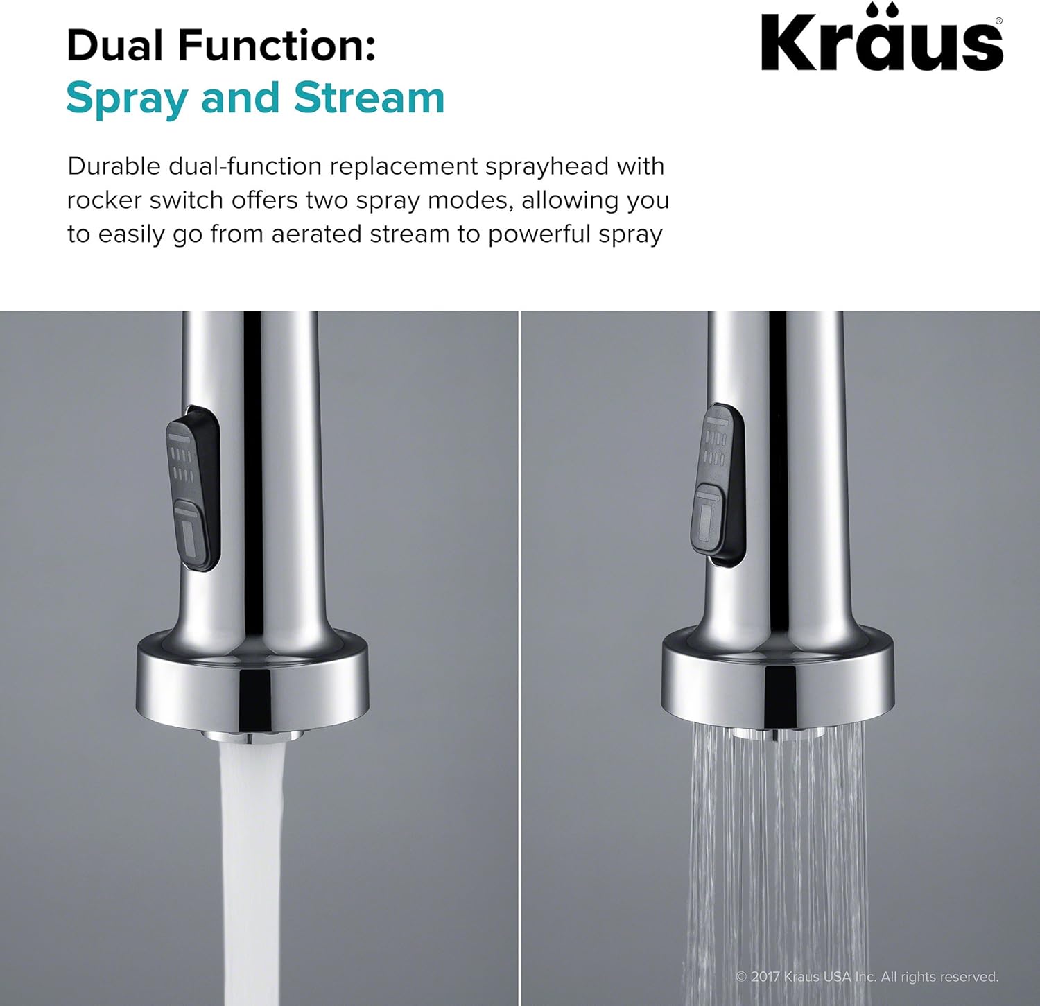 Kraus KFS-1CH – Pulverizador de grifo de cocina de doble función, cromo, 2.2 x 4 pulgadas