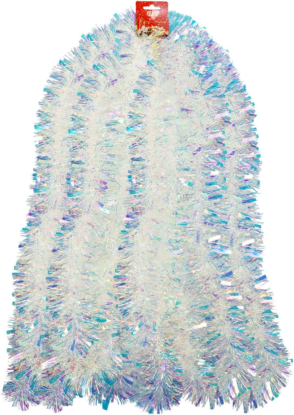 DearHouse Guirnalda de Navidad de oropel blanco de 40 pies, serpentinas metálicas, decoración de árbol de Navidad, suministros de fiesta de Navidad,