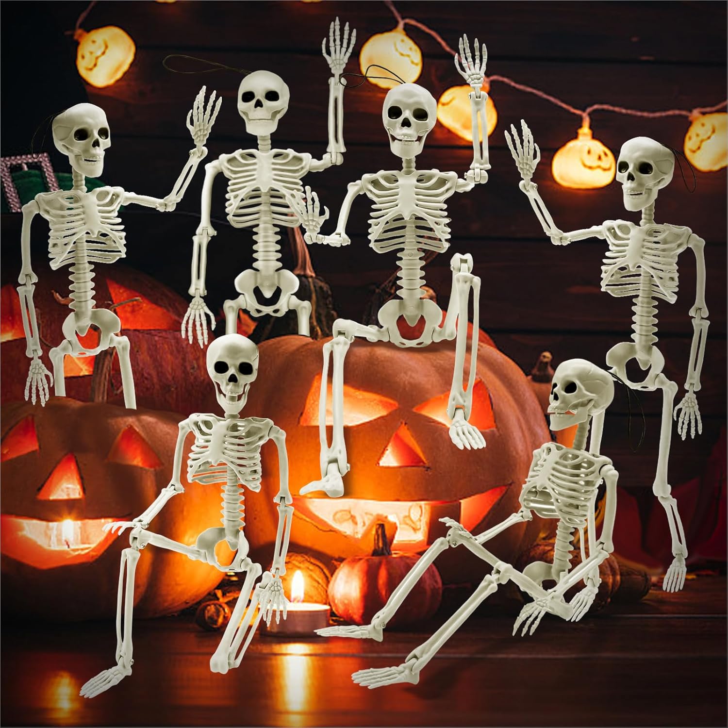 Paquete de 6 esqueletos decorativos de Halloween, esqueleto pequeño posable de 16 pulgadas de cuerpo completo con articulaciones móviles, esqueletos