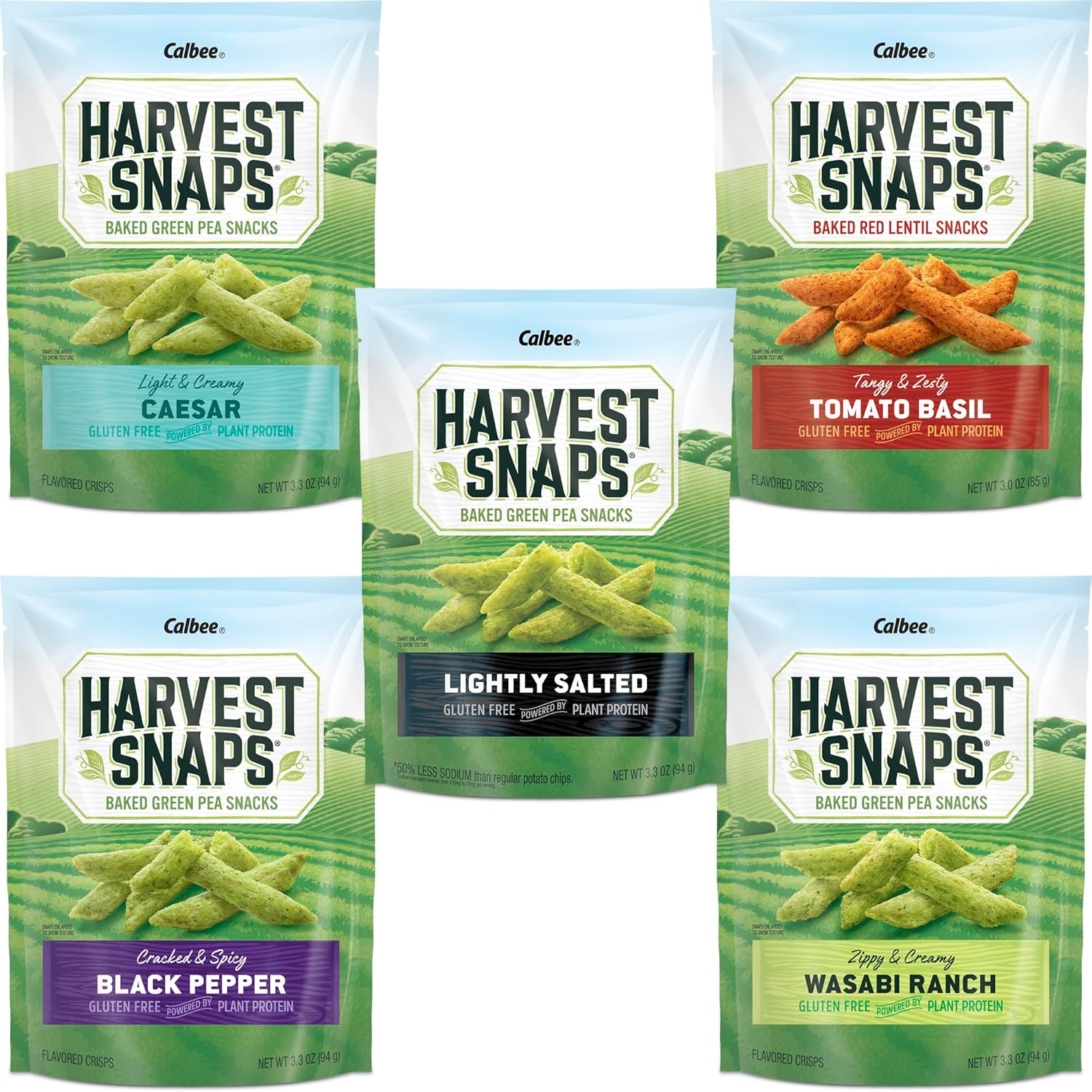Harvest Snaps Chips vegetales (paquete variado de 5 sabores)  Alimentado por proteínas vegetales, sin gluten, patatas fritas horneadas sin OMG