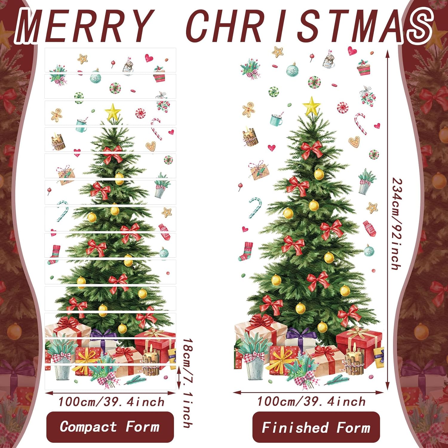 Cholemy 13 hojas de calcomanías 3D para escaleras de árbol de Navidad, decoración de escaleras de Navidad, calcomanías extraíbles para escaleras de
