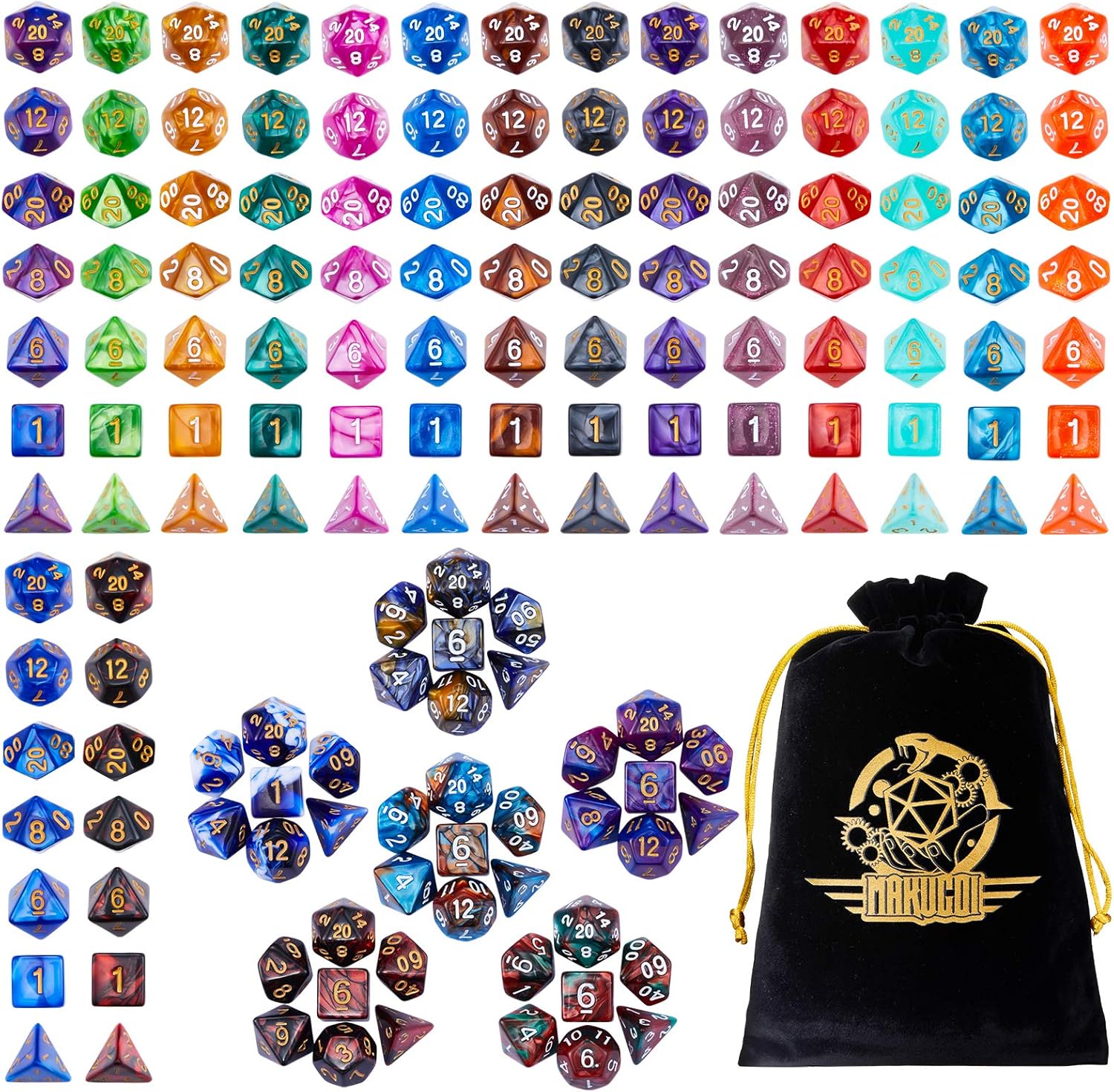 DND – Juego de dados poliédricos de 20 x 7 pulgadas (140 piezas) de dos colores para Dungeons and Dragons DND RPG MTG, juego de mesa de 20 colores