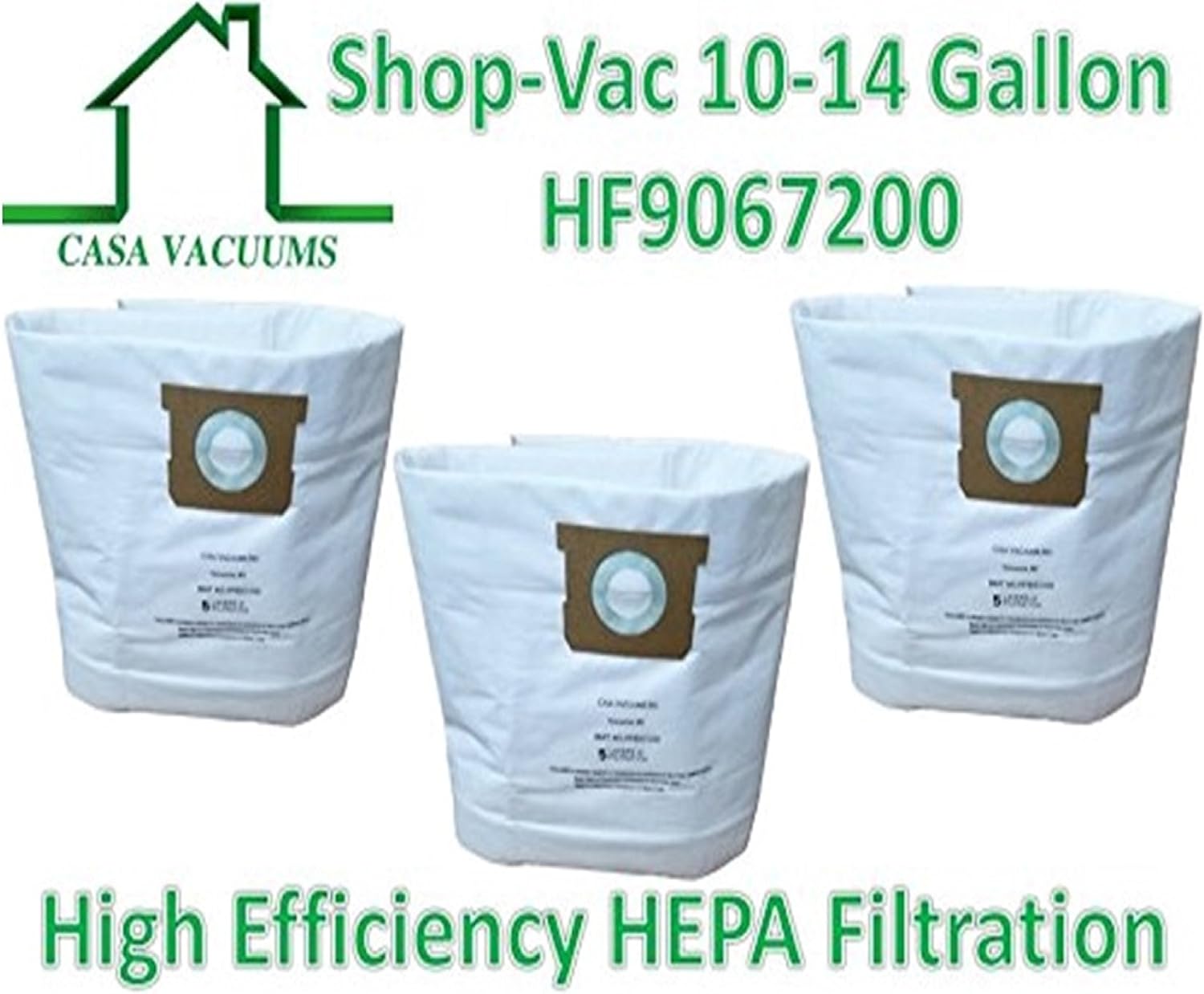 3 bolsas HEPA de repuesto para unidades Shop-Vac de 10 a 14 galones. Sustituye a tipo I + tipo F 9067200 de alta eficiencia 9066200 bolsa desechable
