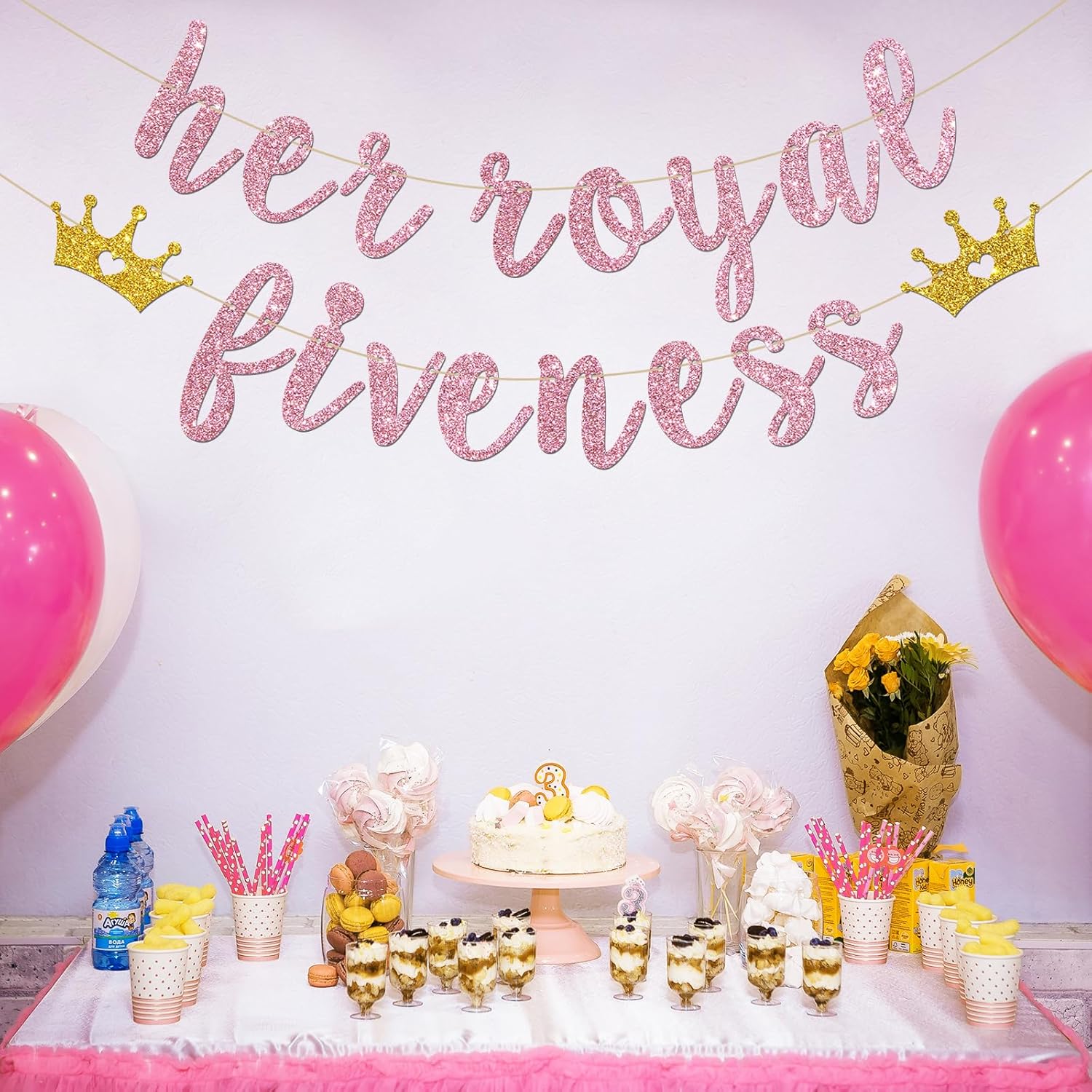 Cartel con texto en inglés “Her Royal Fivenity” – Decoración de fiesta de cumpleaños número 5 para niñas, suministros de decoración de fiesta de
