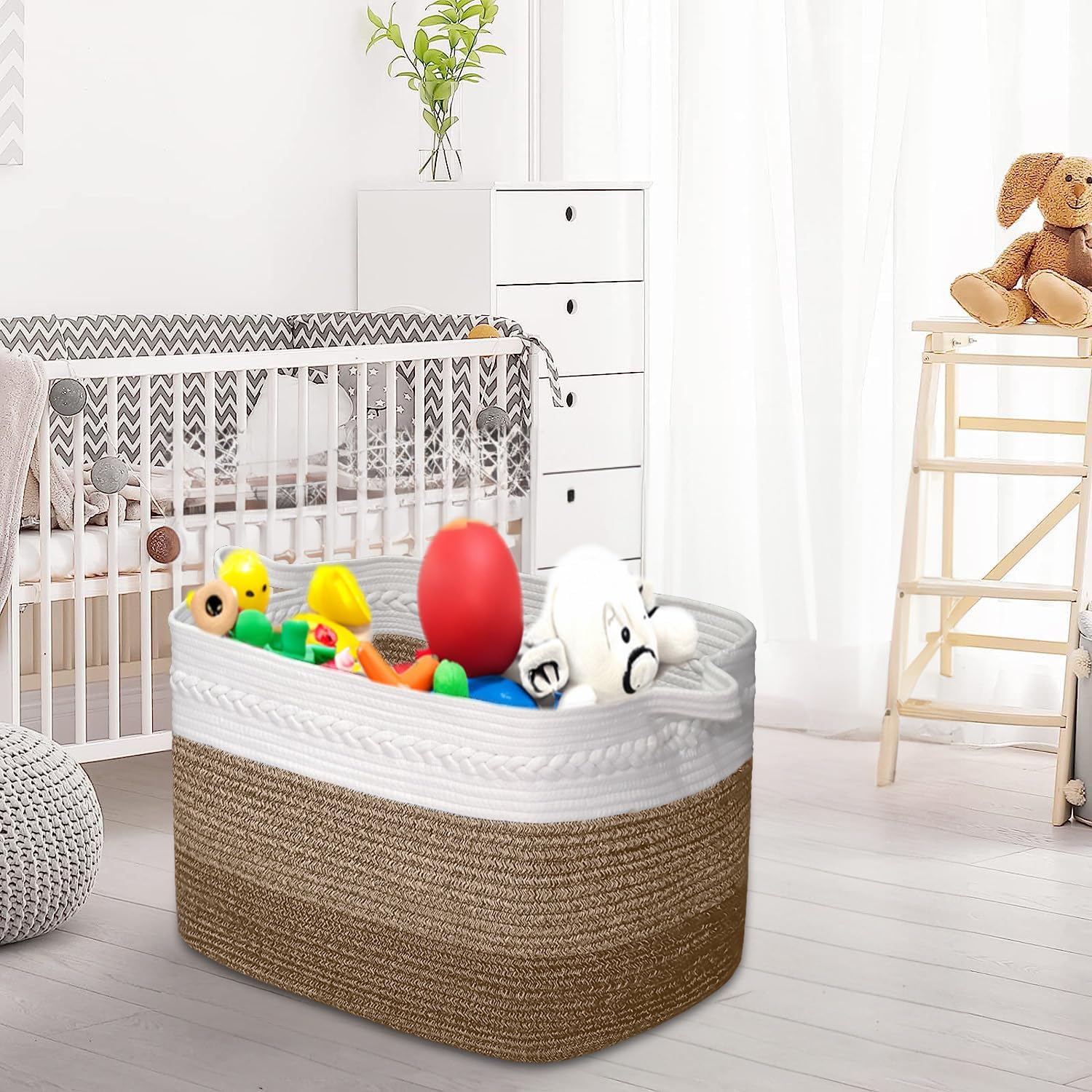 Cesta de almacenamiento extragrande, cesta de lavandería de 80 litros con asas, cesta de cuerda tejida de 22 x 17 x 13 pulgadas, cesta de