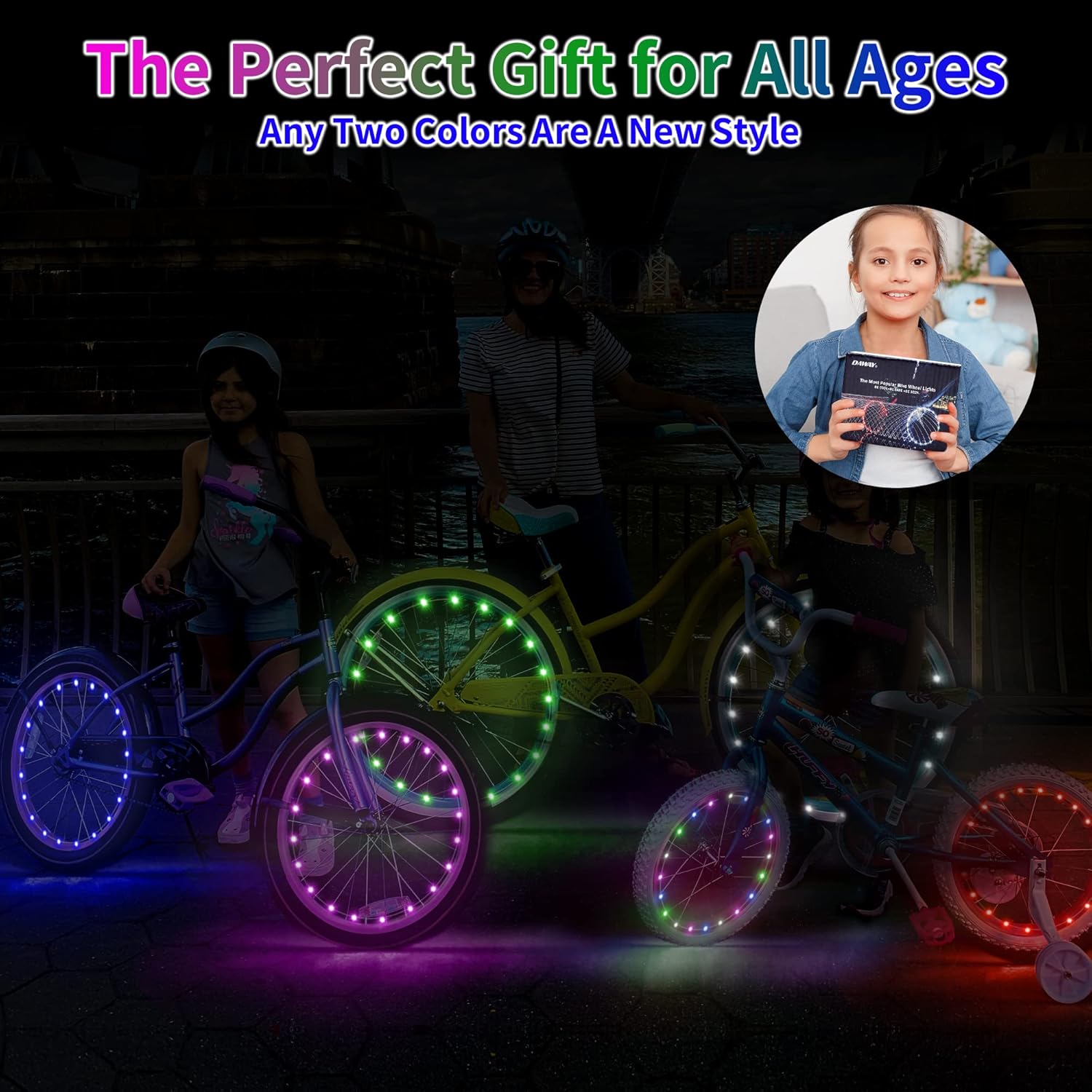 DAWAY Luces LED A01 para rueda de bicicleta, luces brillantes para radios de bicicleta, luces de seguridad impermeables para neumáticos de