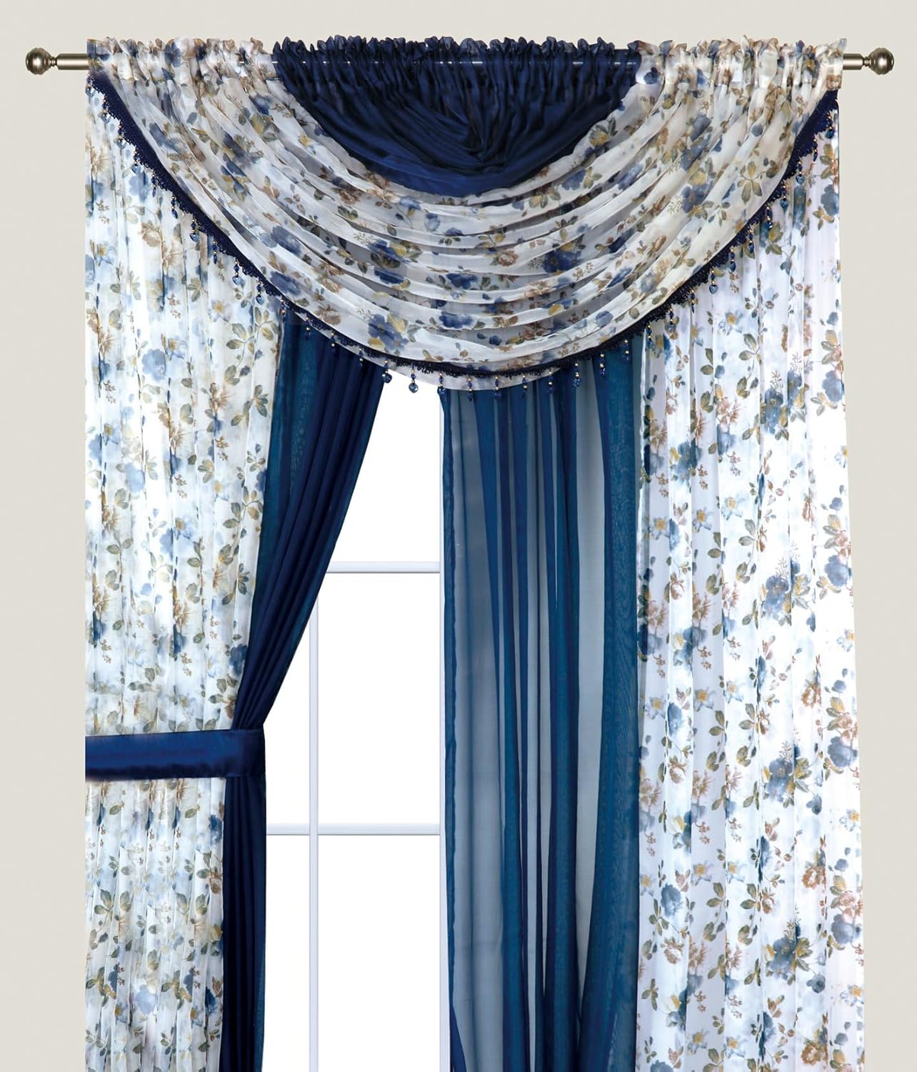 Plume D’ Home Cortinas de dos tonos con cenefas y alzapaños adjuntos. Cortinas transparentes con bolsillo para barra para dormitorio y habitación de
