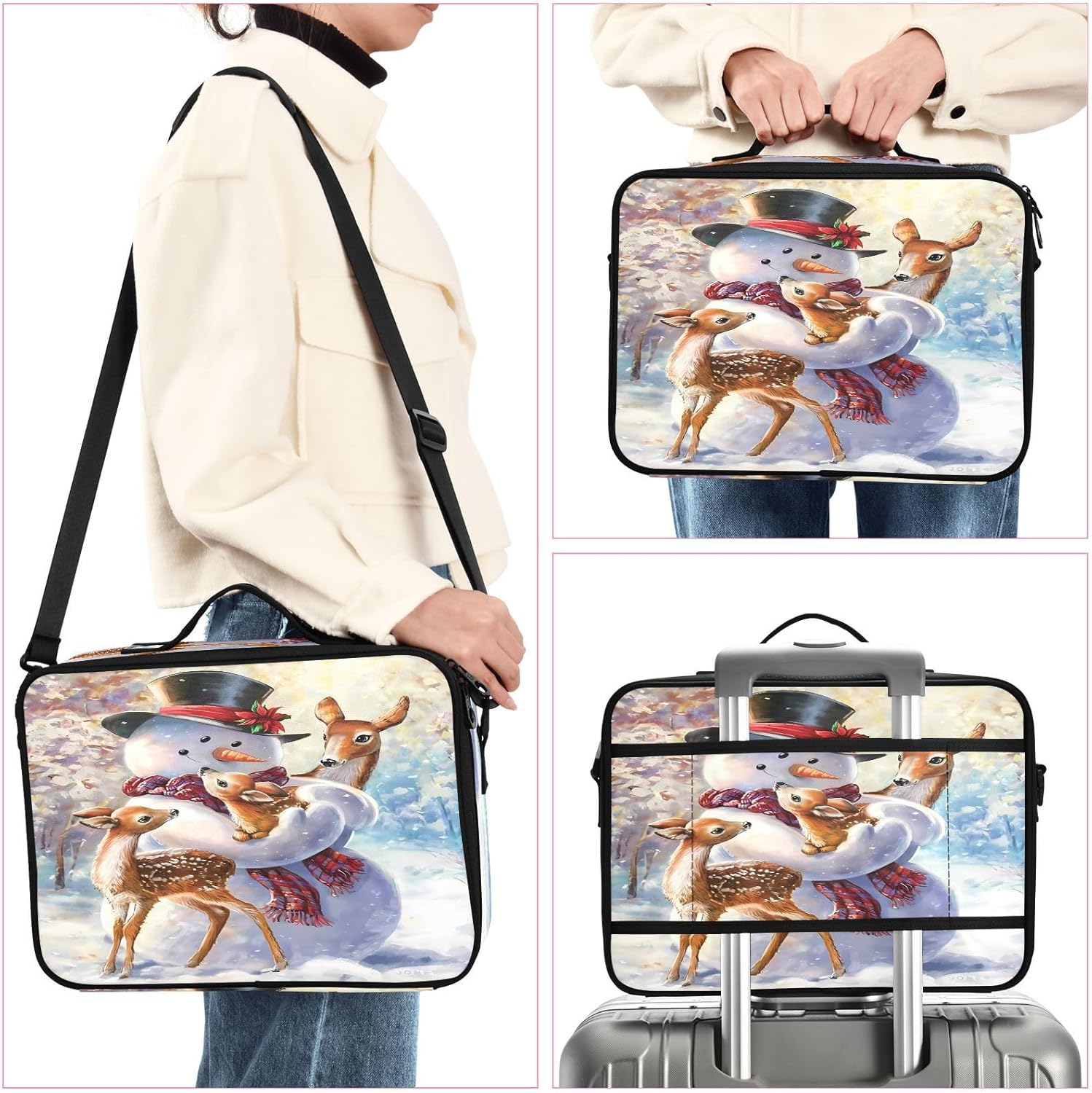 Bolsa multifuncional de maquillaje cosmético de muñeco de nieve y ciervo, bolsa de aseo de viaje para mujeres, organizador de maquillaje, cosméticos