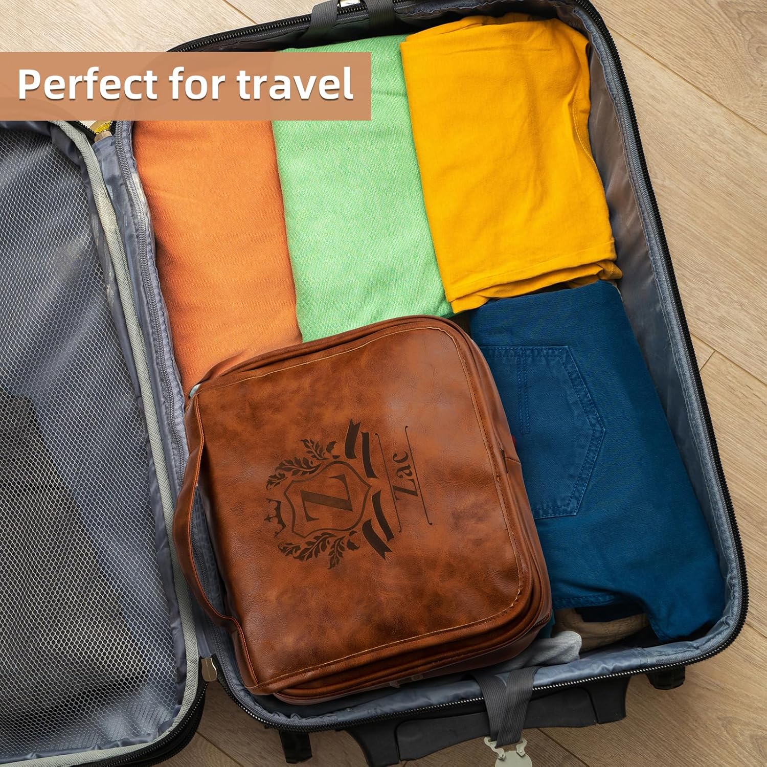 3-in-1 Large Personalized PU Leather Toiletry Bag For Men, Custom Groomsmen Gifts Hanging Travel Organizer Bag, Laser Engraved Name Monogram Shaving