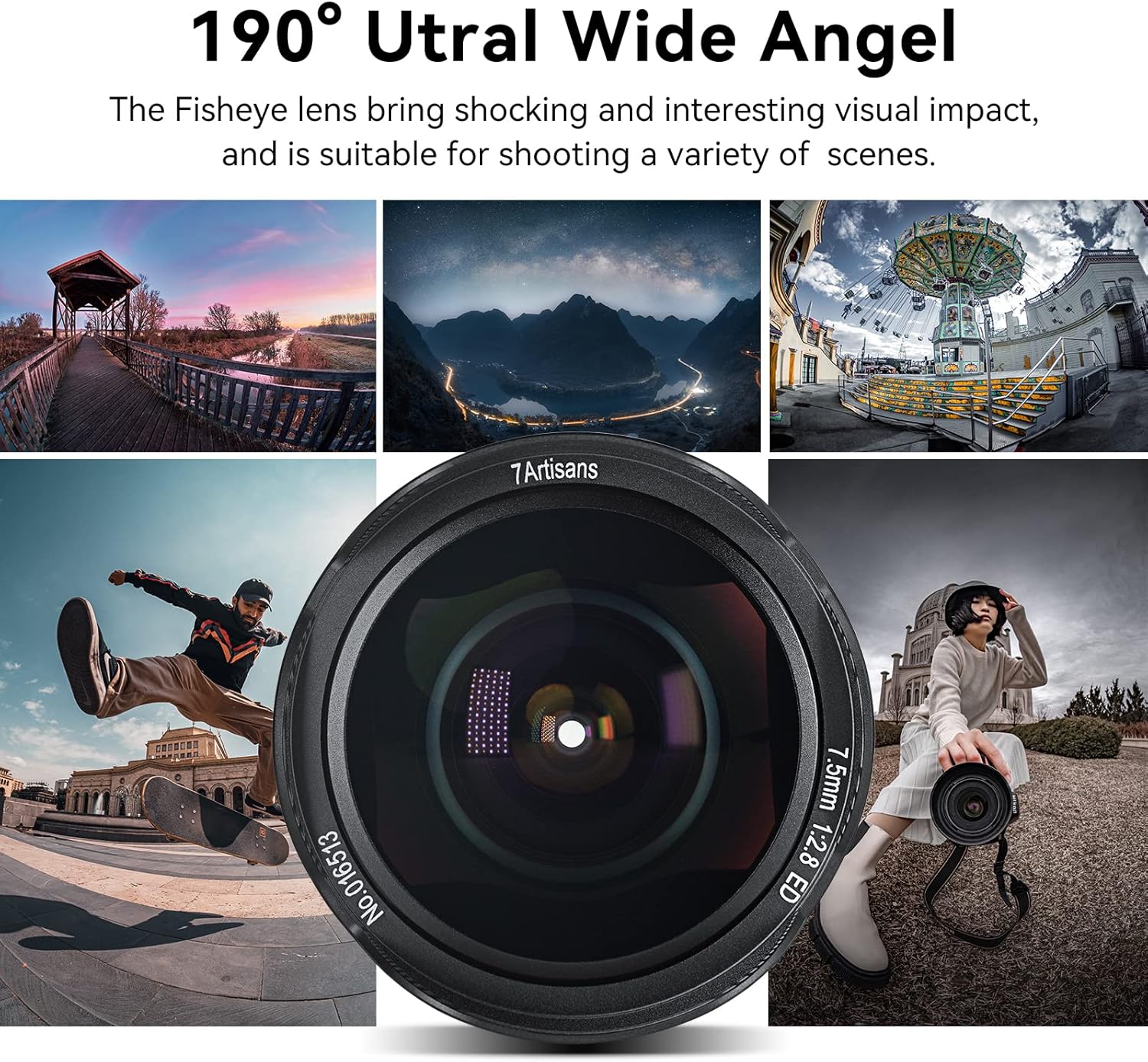 7artisans Lente fija manual gran angular de 0.295 in f2.8 Mark II APS-C ojo de pez para cámara sin espejo Sony E A6300 A6400 A6500 NEX-3 NEX-3N