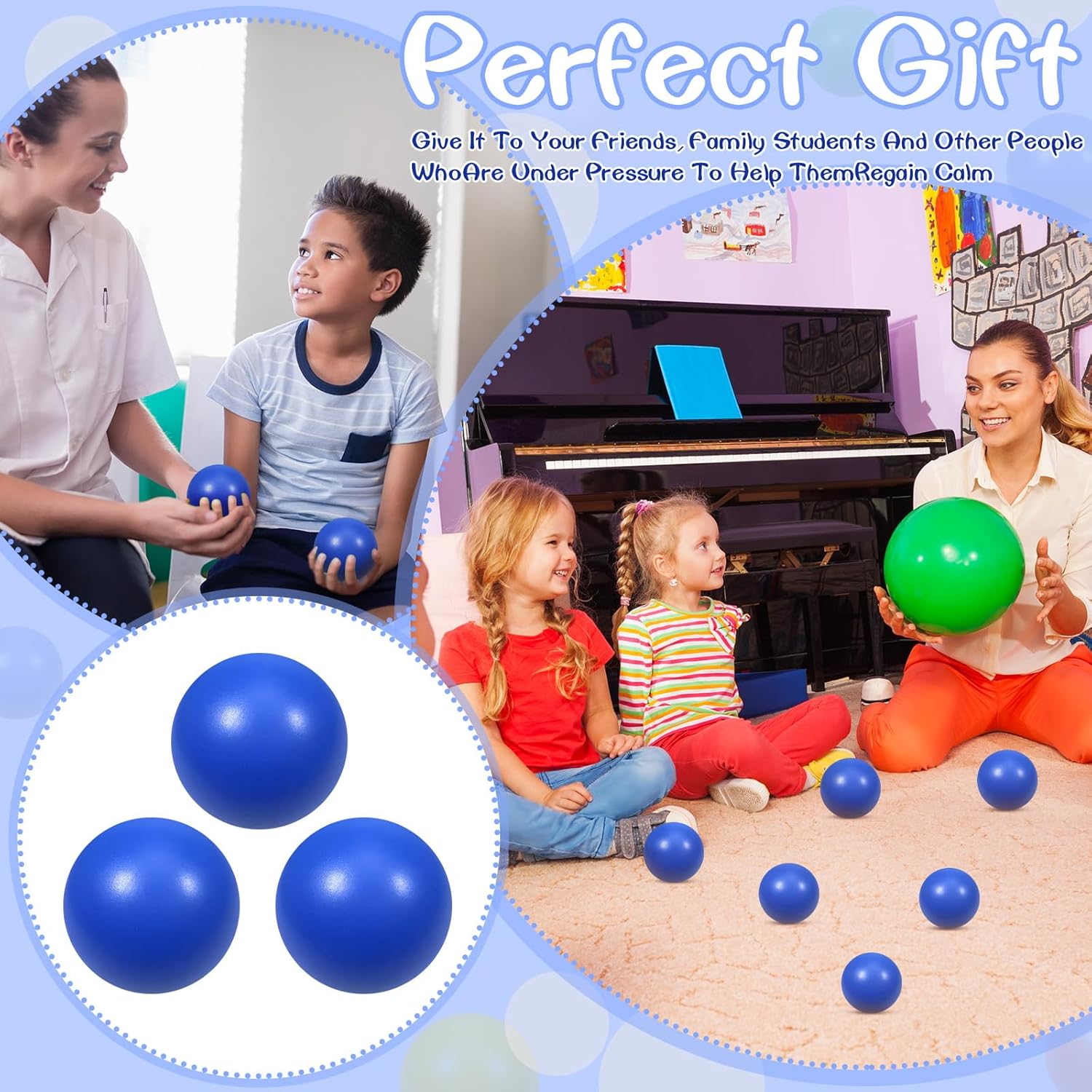 kymqlyw 24 bolas de espuma azul para aliviar el estrés para niños y adultos, juguetes sensoriales para aliviar la ansiedad, TDAH, autismo (azul)