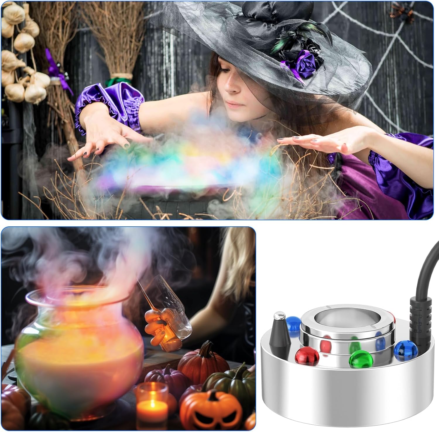 FITNATE Fabricante de niebla de alta potencia, 50.7 fl ozh nebulizador de niebla de gran volumen con 6 luces LED niebla máquina atomizador 50W para