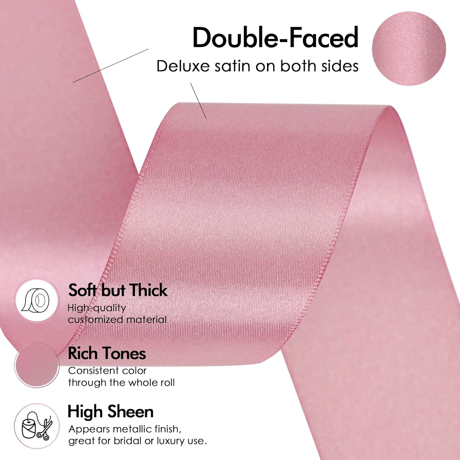 MEEDEE Cinta de satén rosa malva de 1-12 pulgadas, cinta rosa rosa Lux de satén de doble cara por 50 yardas, cinta de satén de poliéster rosa para