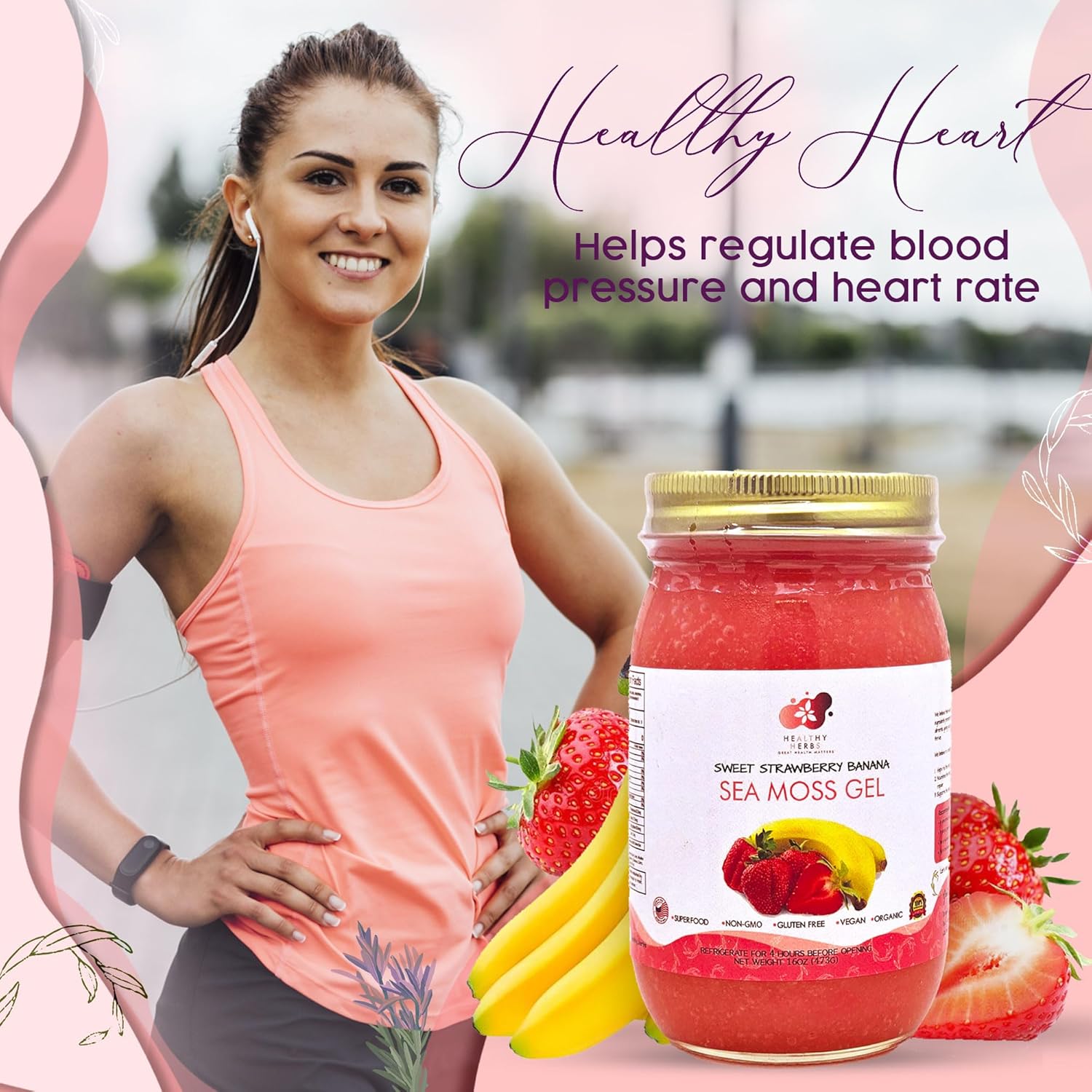 Healthy Herbs – Gel de musgo marino (plátano y fresa dulce) elaborado en forma silvestre a partir de jamaicana Santa Lucía Gold Seamoss