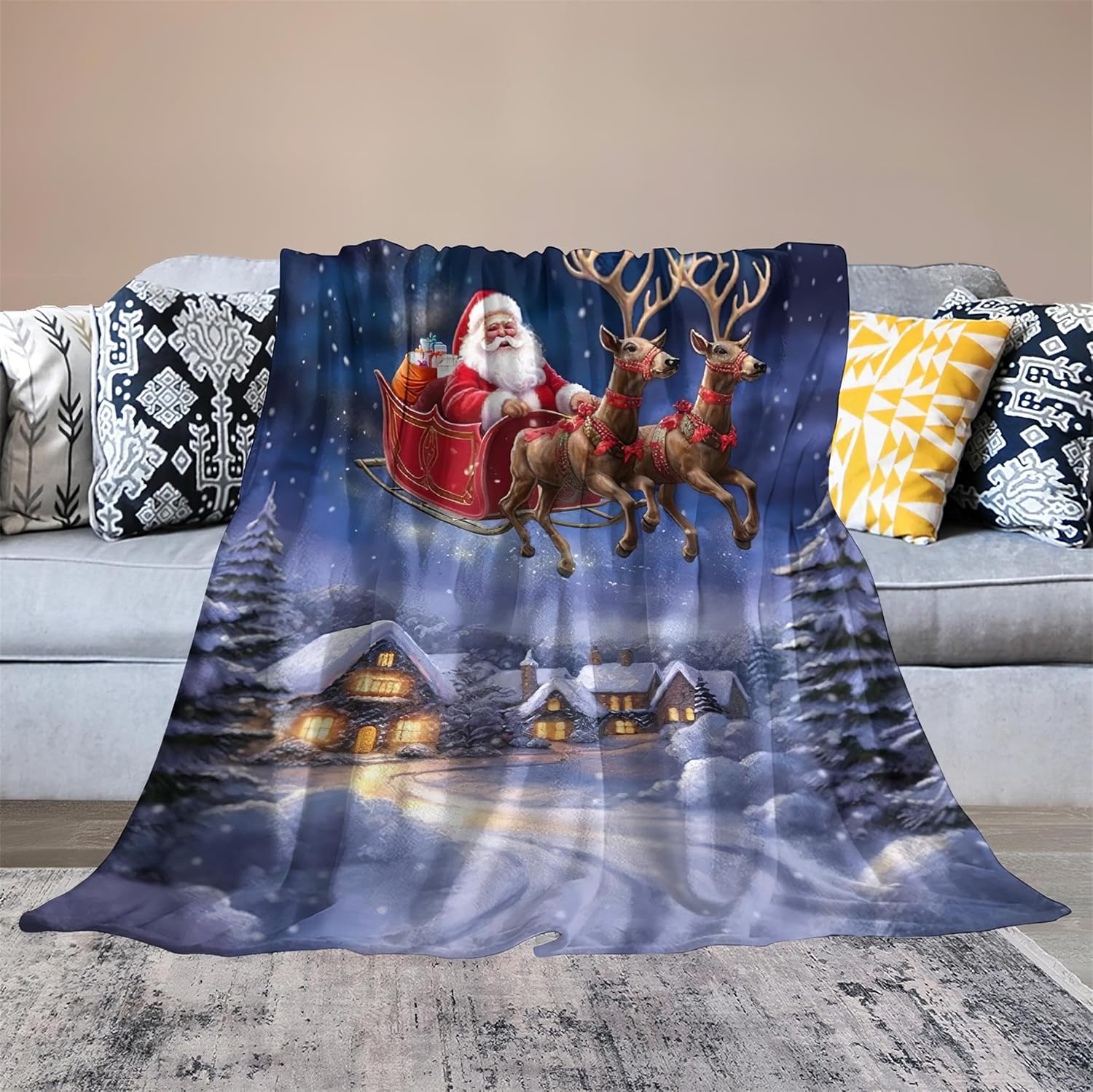 Manta de felpa de Papá Noel, manta de Navidad y manta cálida para sofá, dormitorio, dormitorio, 50 x 40 pulgadas