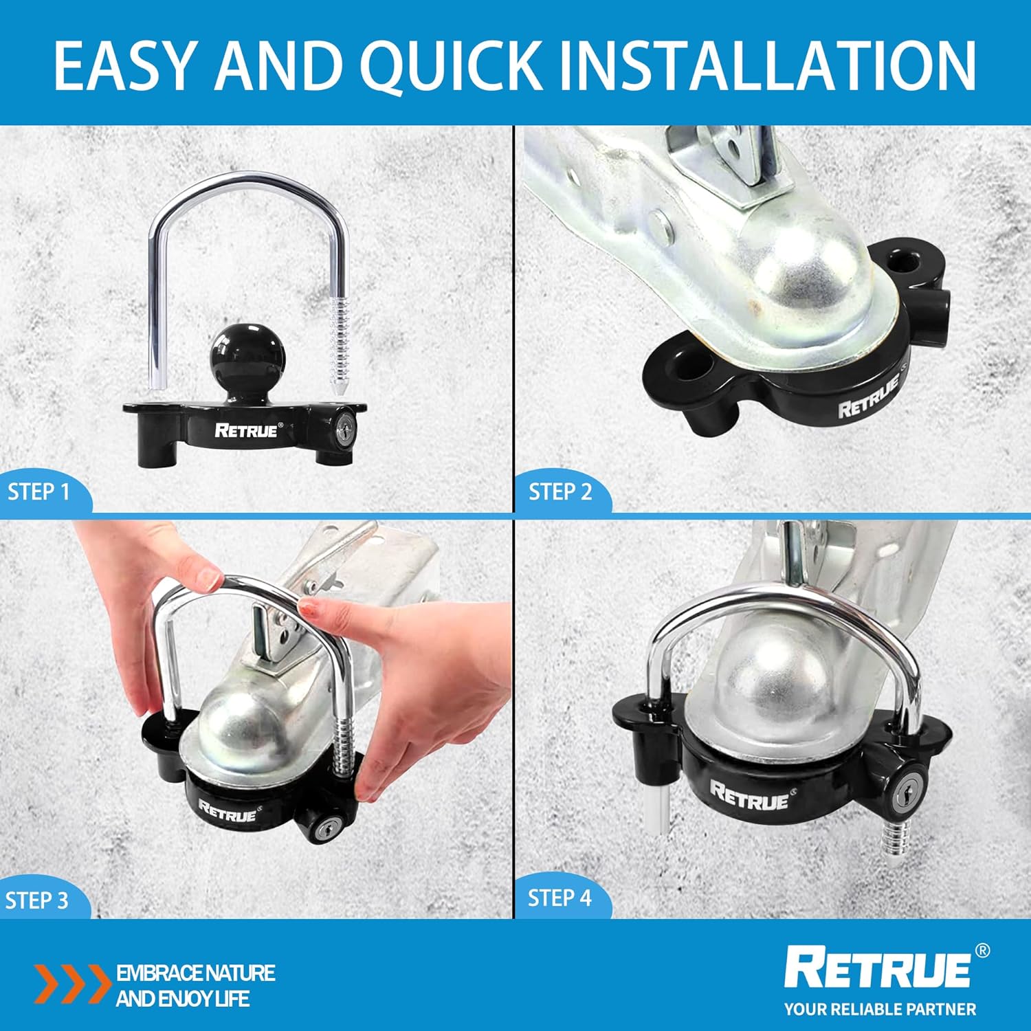 RETRUE Cerradura de acoplador universal para remolque, bloqueo de enganche de bola, bloqueo de enganche de remolque de seguridad, ajustable, de