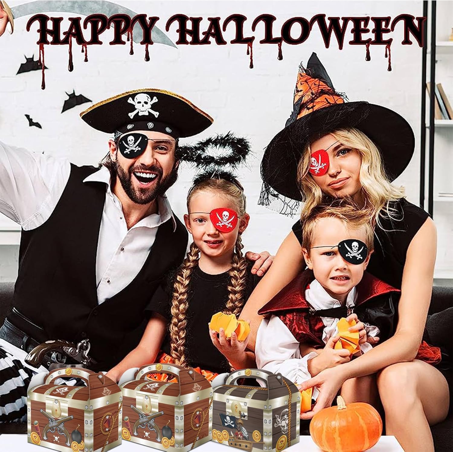 Cajas de tesoros para Halloween, cajas de cartón del tesoro pirata, cajas de golosinas para el juego de caza del tesoro, fiesta temática pirata