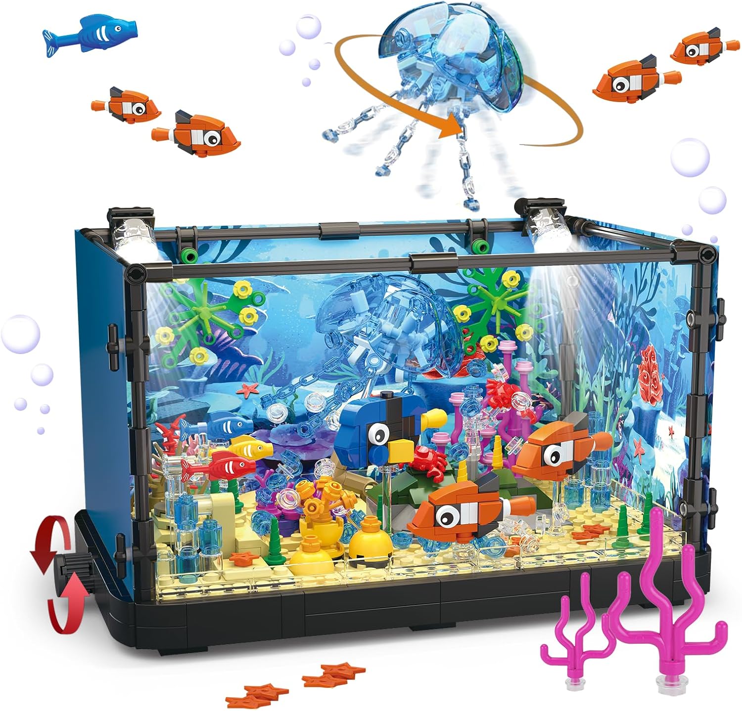 QLT QIAOLETONG Kits de bloques de construcción de peces de peces con luces LED, regalos creativos de animales marinos para niños y adultos (725