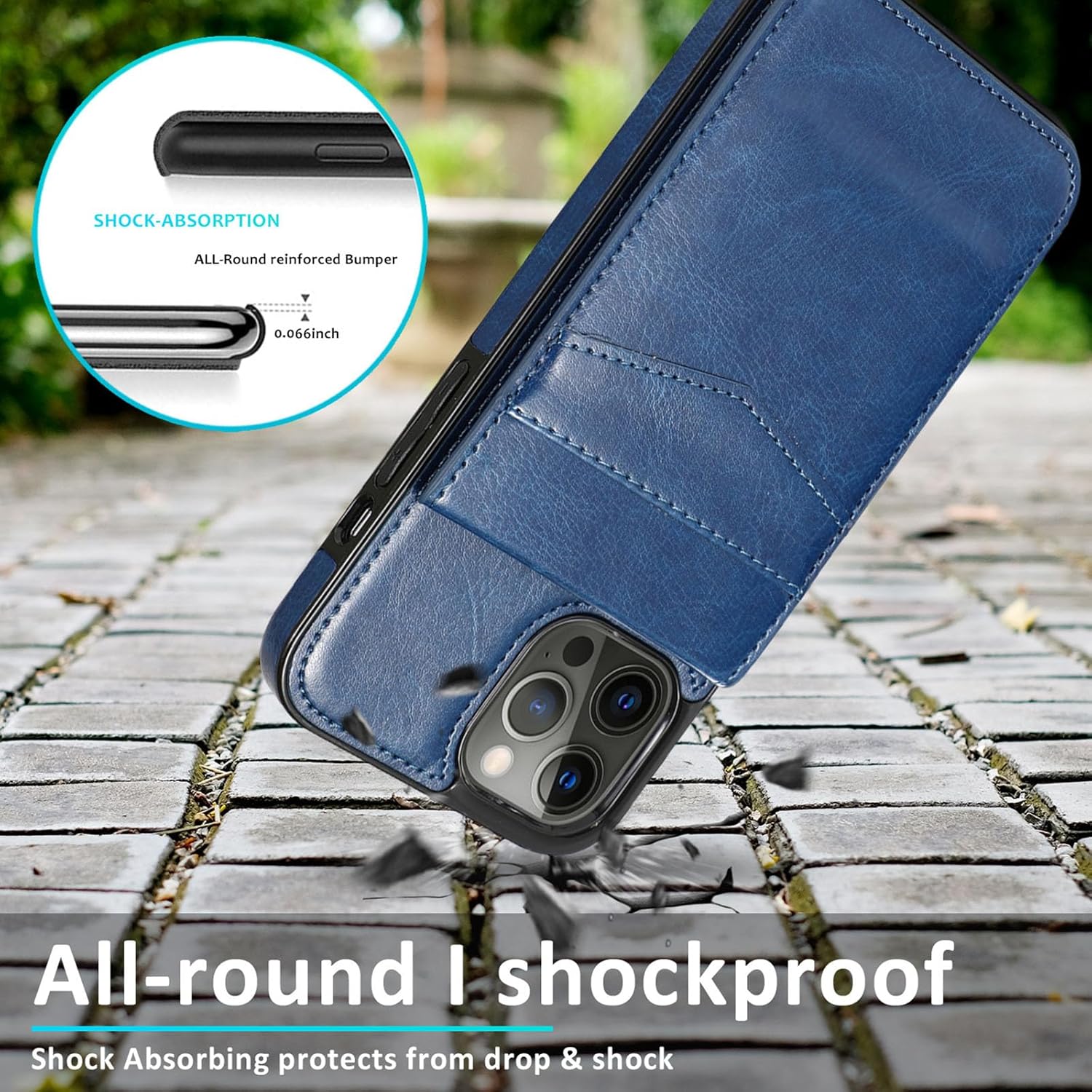 Funda tipo cartera para iPhone 15 Pro Max15 Pro15 Plus15, funda de cuero retro con ranura para tarjetas, color azul, 15 pro max de 6.7 pulgadas