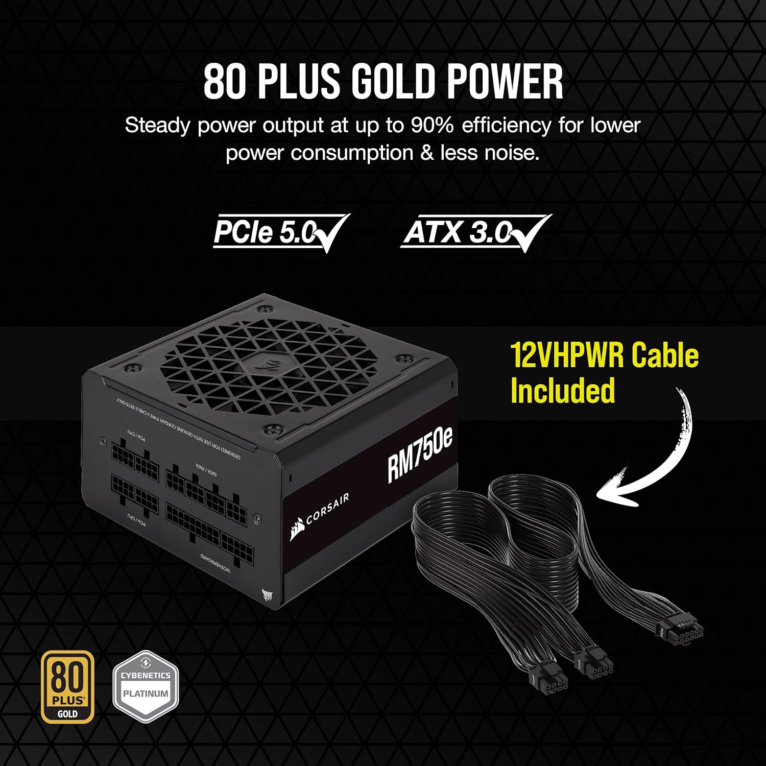Corsair Fuente de alimentación totalmente modular de bajo ruido RM750e (2023) – Cumple con ATX 3.0 y PCIe 5.0 – Condensadores con clasificación C de