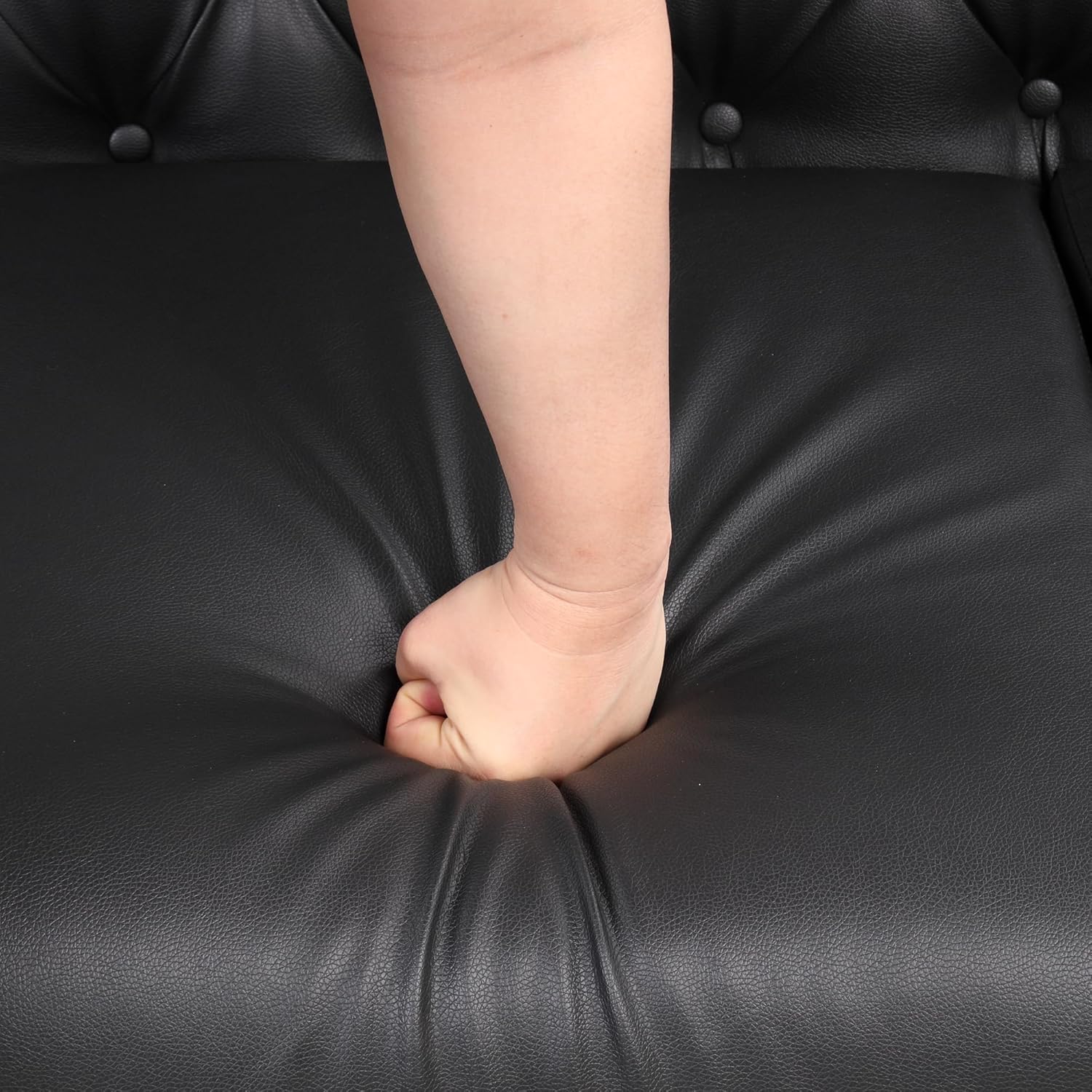 Sofá Chesterfield moderno de 44 pulgadas con patas de metal resistentes, sofá individual tapizado de poliuretano con respaldo copetudo con botones,