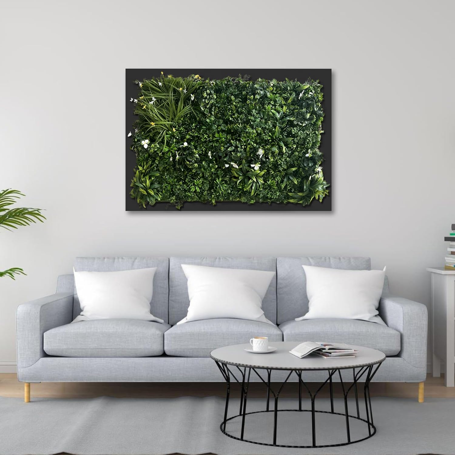 Arte artificial para pared, ensamblado en una variedad de colores y estilos (vegetación tradicional, marco negro, 44 x 29 pulgadas)