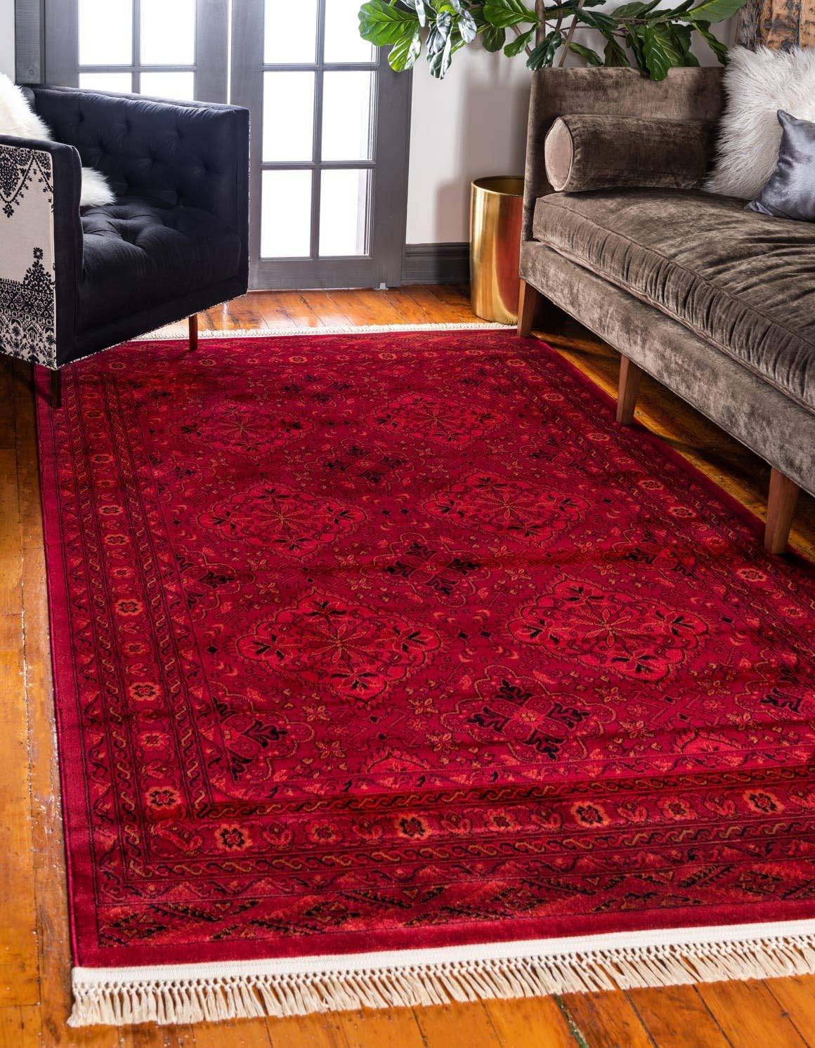 Unique Loom Tekke Collection – Alfombra tradicional saturada tradicional sobre teñida, 7 pies x 10 pies, rojonegro