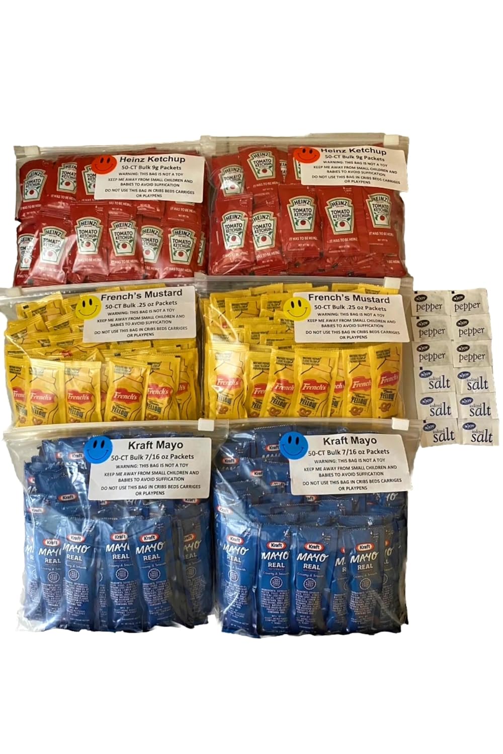 Quick Bundle Paquetes de condimentos  100 bolsas individuales de cada una salsa de tomate, mostaza y mayonesa (300 paquetes de condimentos en total)