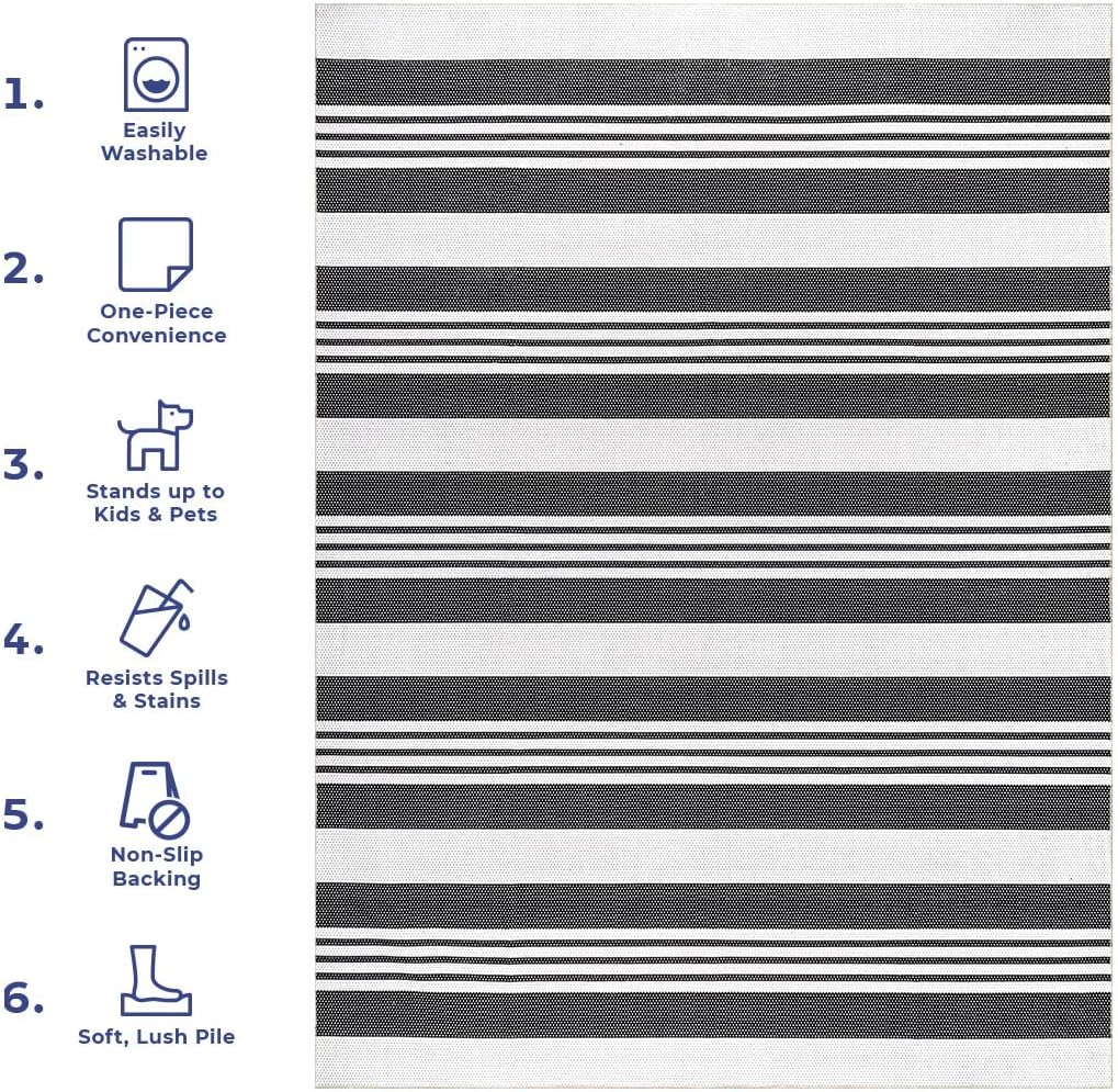 nuLOOM Lena Alfombra de área a rayas lavable a máquina, 5 x 8 pies, gris, rectangular