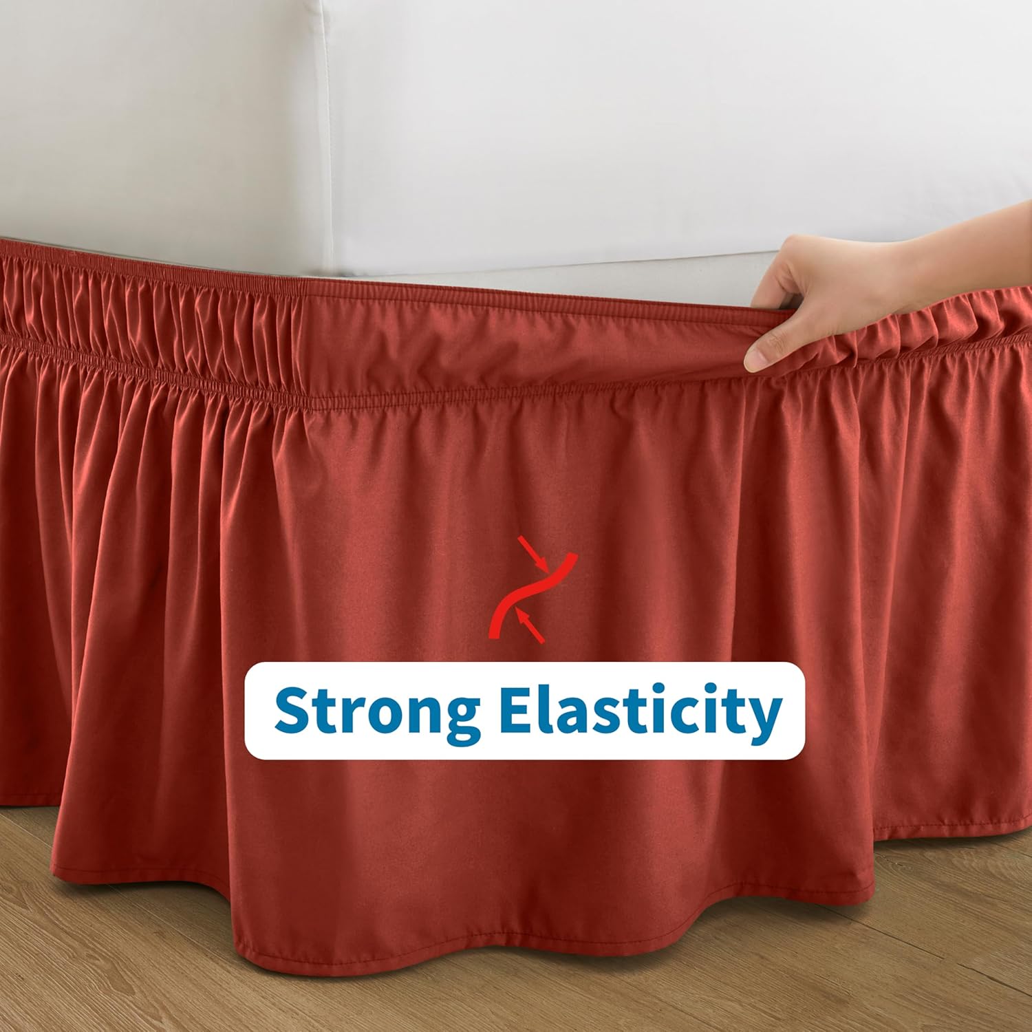 Entisn Falda de cama ajustable naranja para cama tamaño King y Cal King, con caída a medida de 18 pulgadas, faldas de cama envolventes con cinturón
