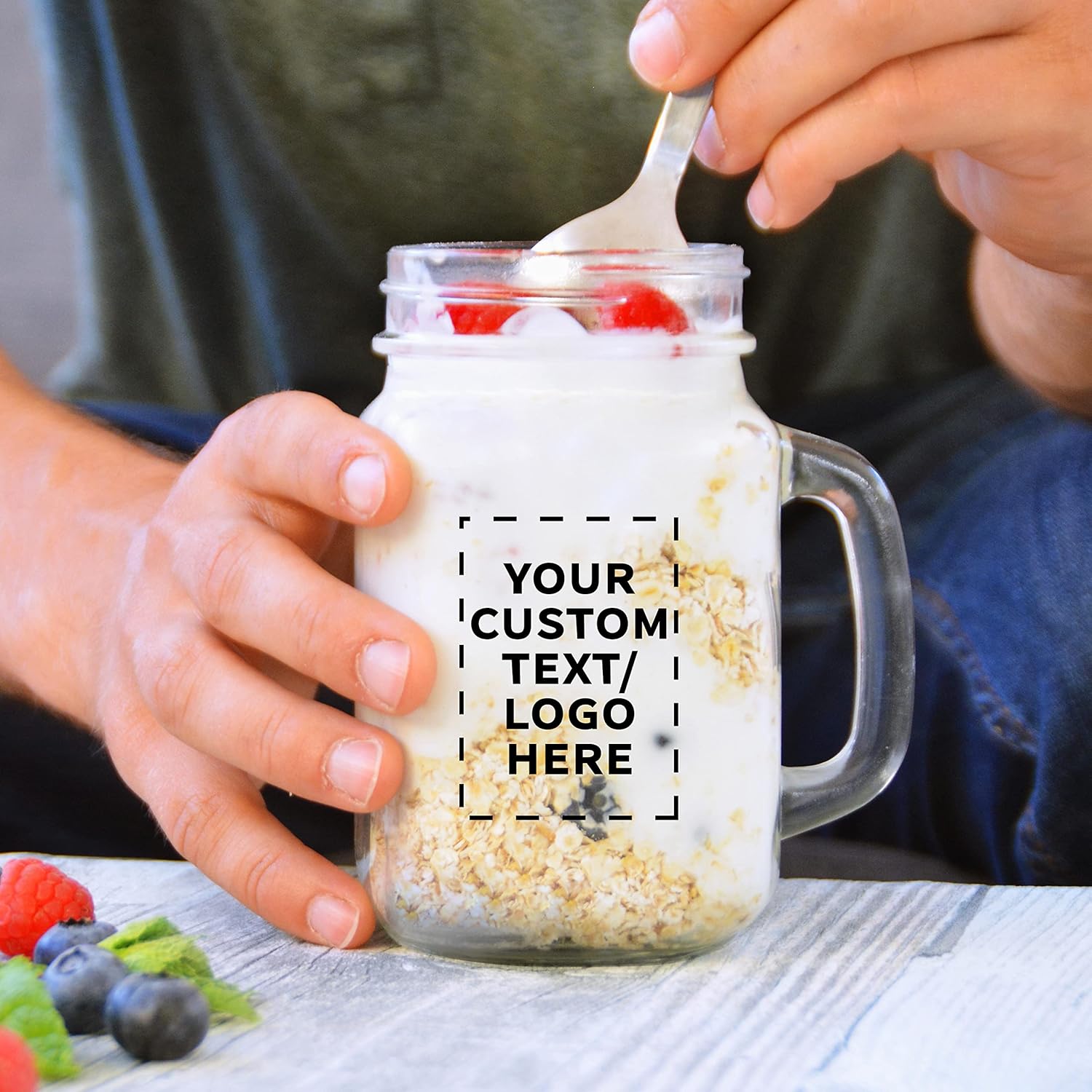 Discount Promos Libbey Handle Mason Jars – Juego de 100 tarros con tapas, 16 onzas, texto personalizado, logotipo, estilo tradicional, bebida,