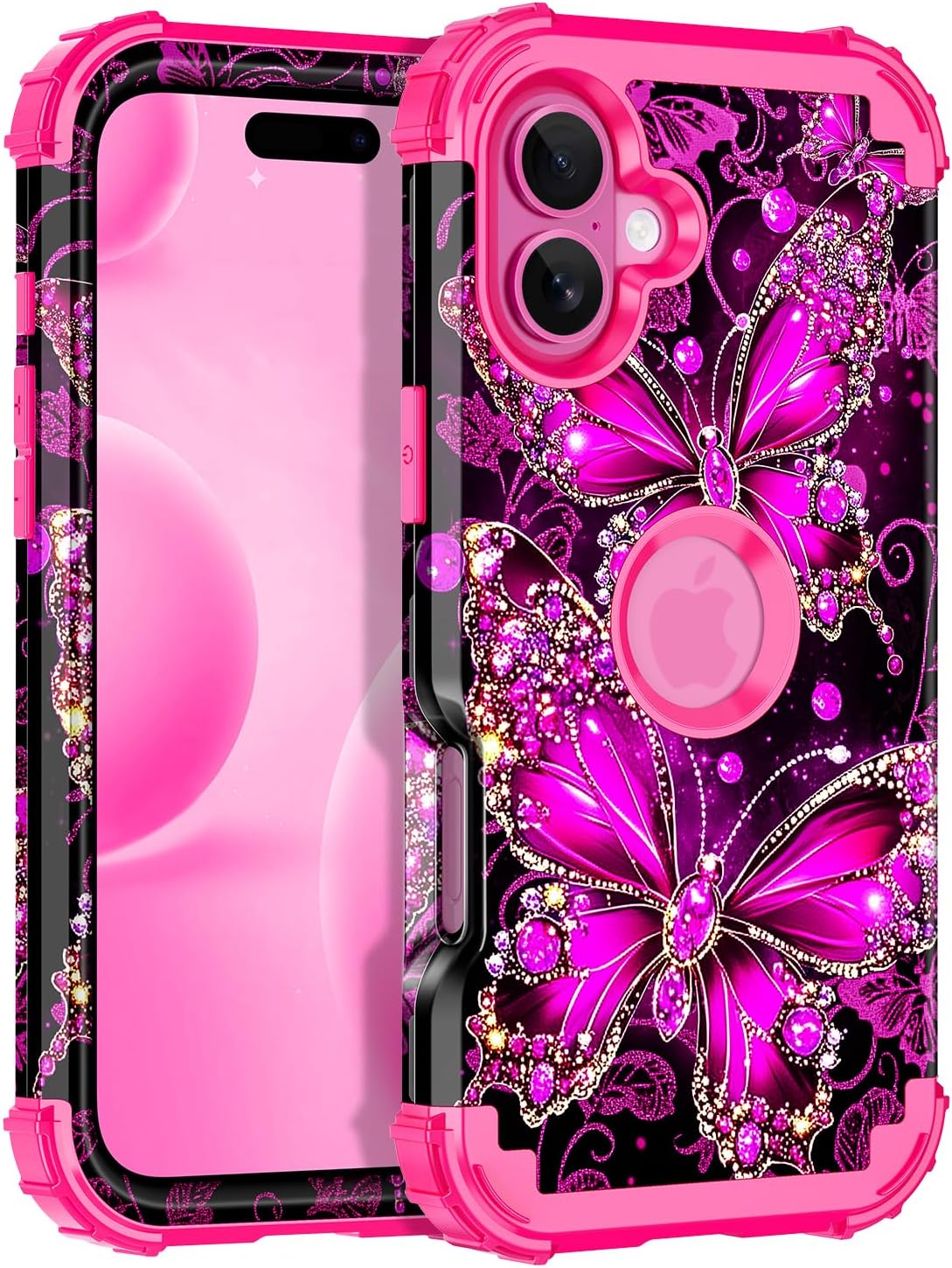 Casetego Funda para iPhone 16 Plus, que brilla en la oscuridad, tres capas, resistente, a prueba de golpes, protección completa, policarbonato duro
