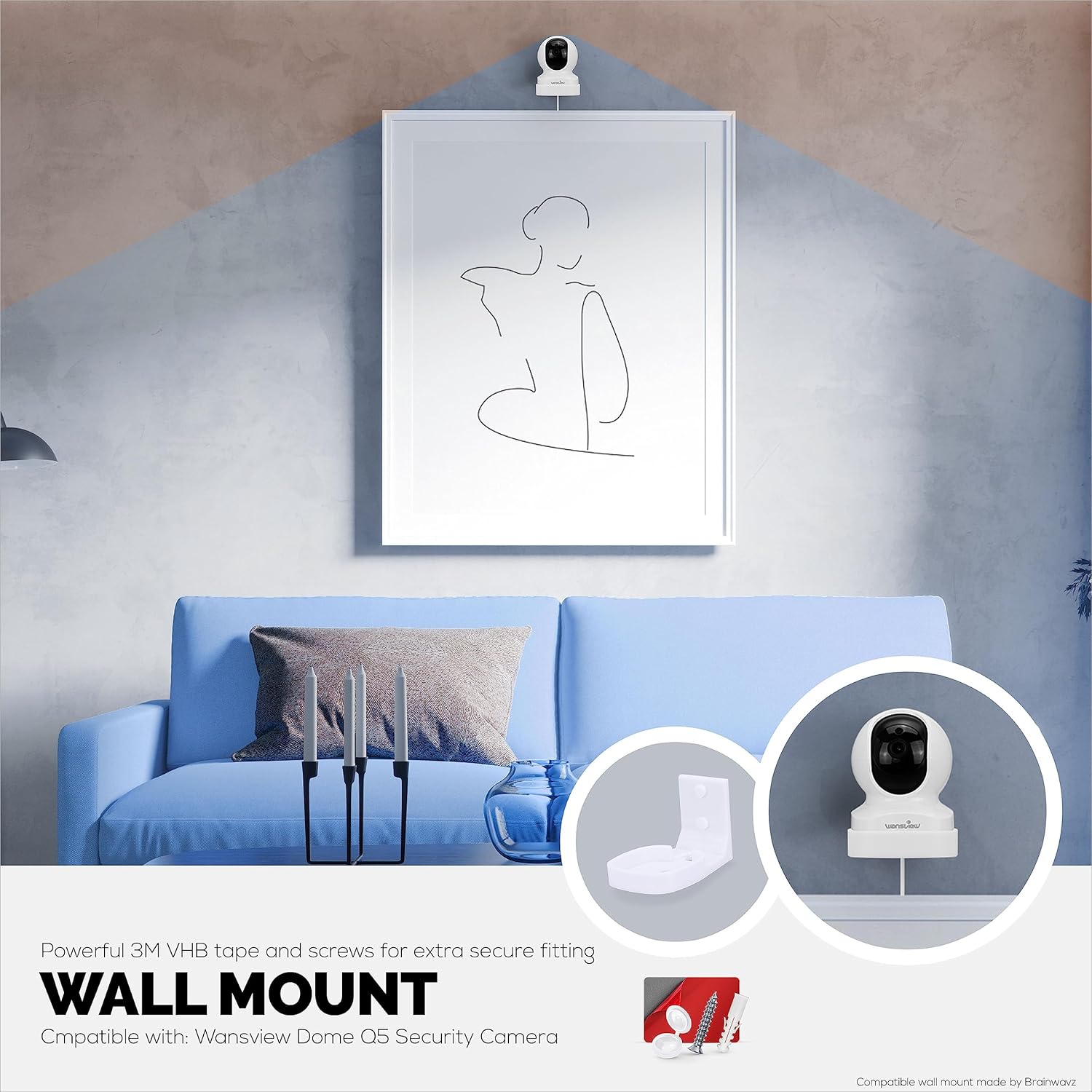 Soporte de pared para cámara de seguridad inteligente Wansview Dome Q5, soporte de diseño personalizado, reduce los puntos ciegos y el desorden,