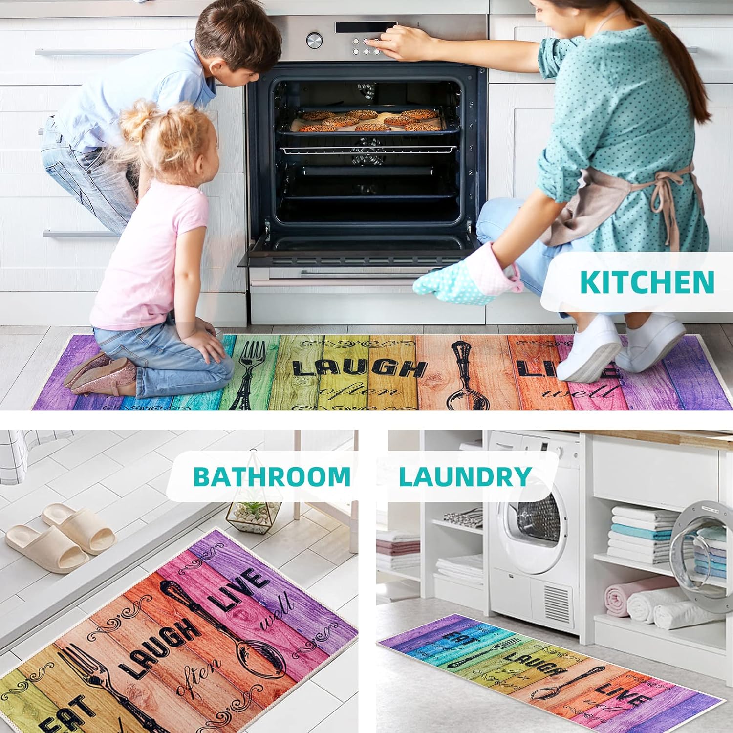 Carvapet Tapete de cocina 2 piezas de 17 x 48 pulgadas + 17 x 24 pulgadas con parte trasera antideslizante, patrón impreso, decoración de granja,