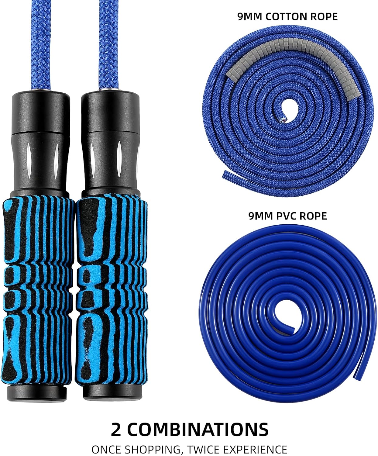 Cuerda de saltar con peso para mujeres, hombres, adultos, fitness, cuerda de saltar con cuerda ajustable de algodón y PVC, mango de aluminio +