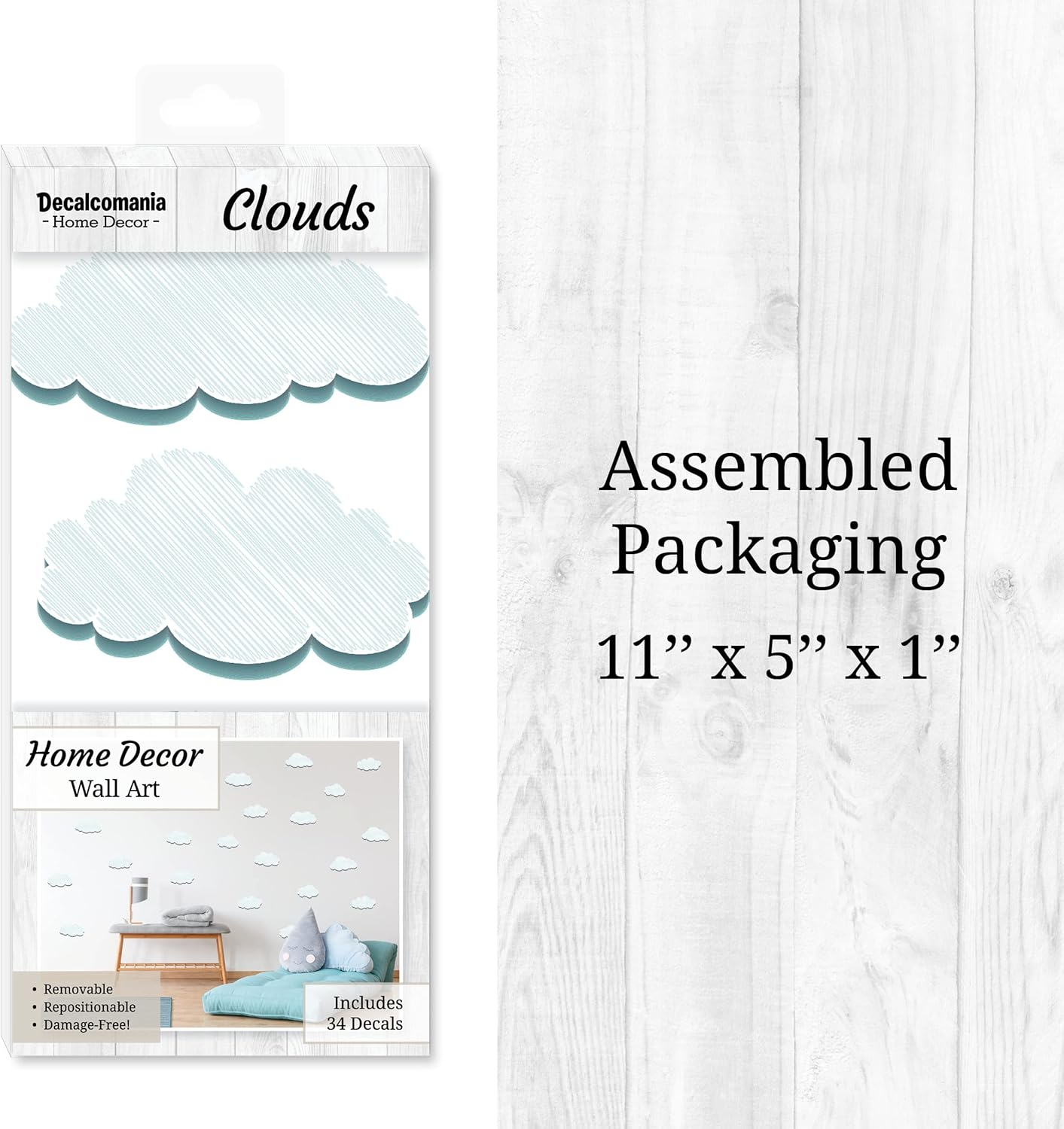 Decalcomania – Juego de 34 calcomanías de pared de nubes blancas para guardería, dormitorio, baño, aula, decoración extraíble de despegar y pegar