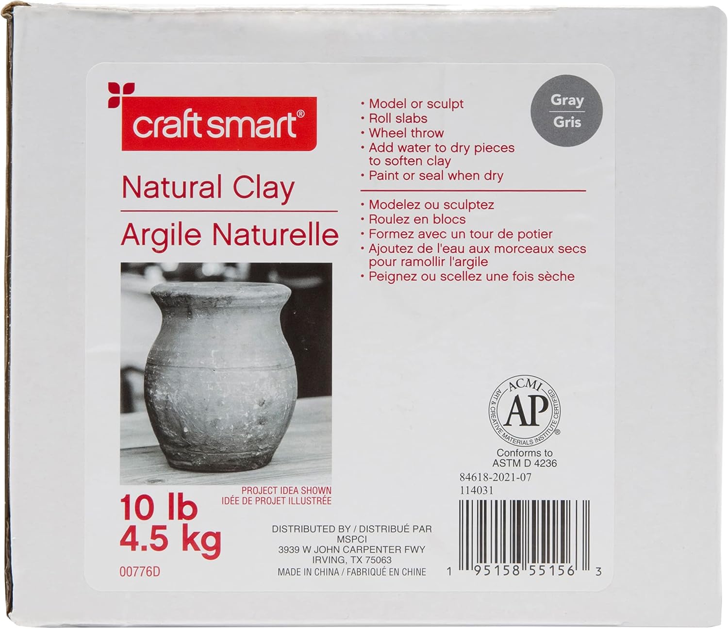Arcilla natural seca al aire por Craft Smart – Arcilla no tóxica para modelar a mano, esculpir, cerámica, gris, 10 libras, paquete de 4 a granel