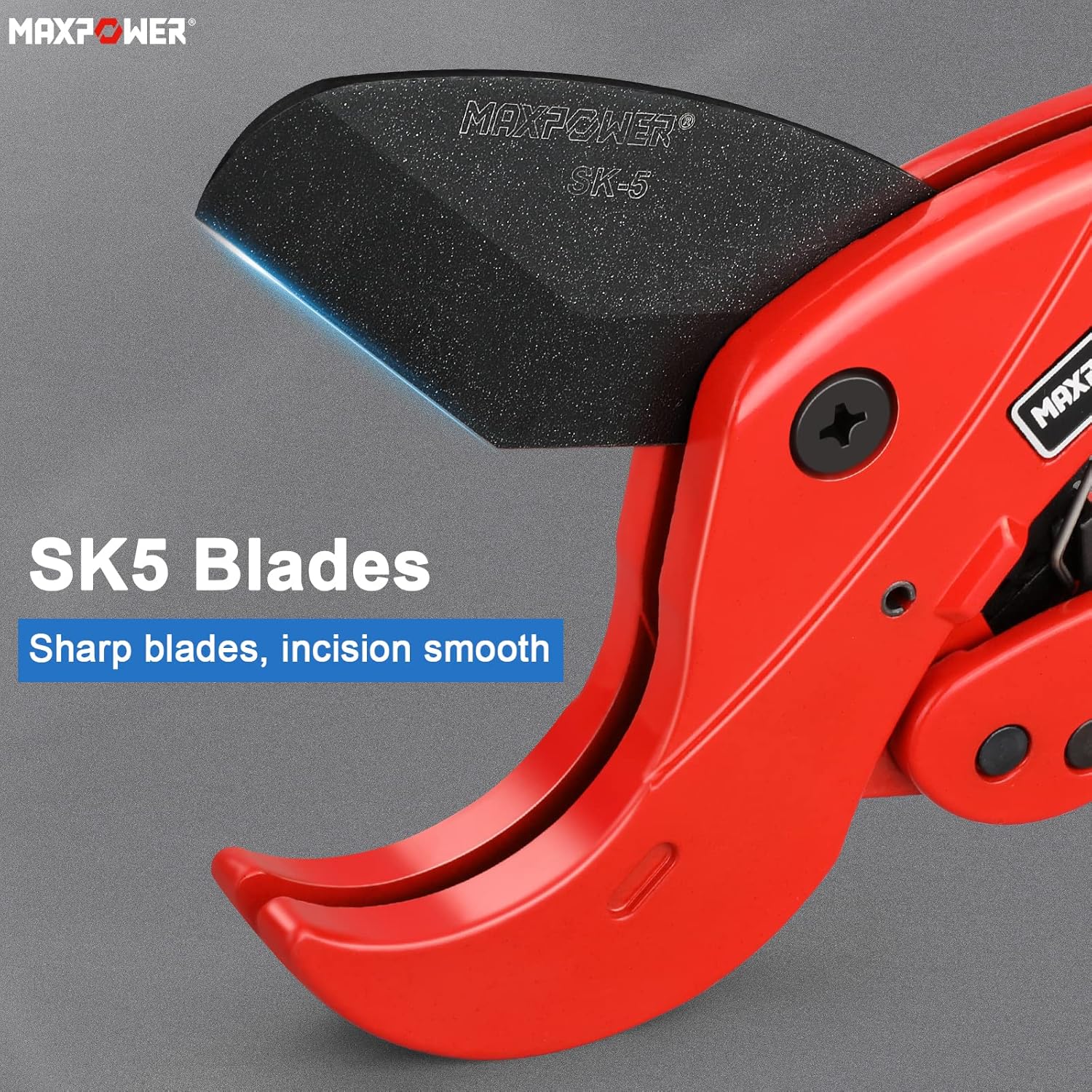 MAXPOWER PVC Pipe Cutter, Cuts Up to 2 12″, Ratcheting PVC Cutter with SK5 Blades, Ratchet Pipe Cutter Tool for PVC, PE, PEX, PPR and Rubber Hose