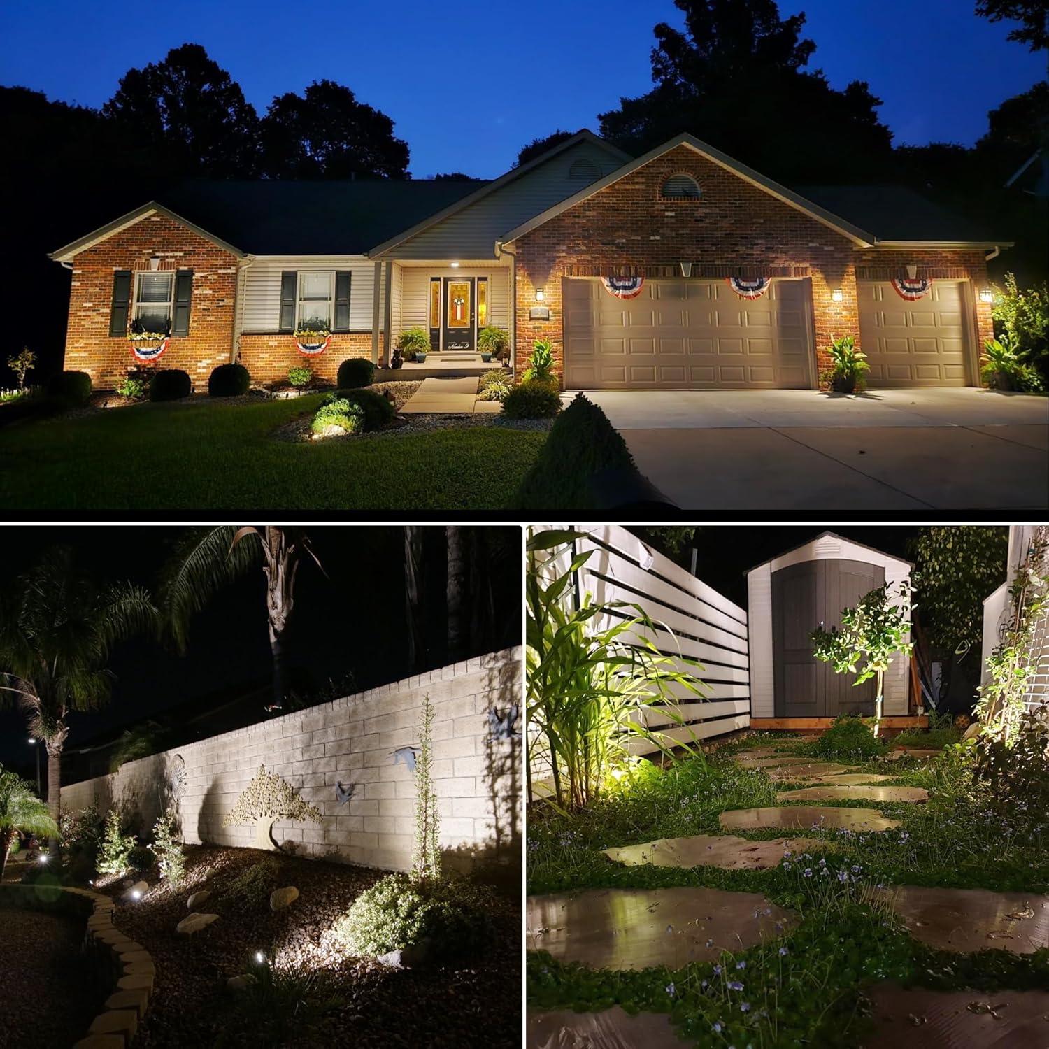 SUNVIE Paquete de 12 luces de paisaje de bajo voltaje con transformador de 300 W, kit de iluminación LED de paisaje de 12 a 24 V, 3000 K, focos de