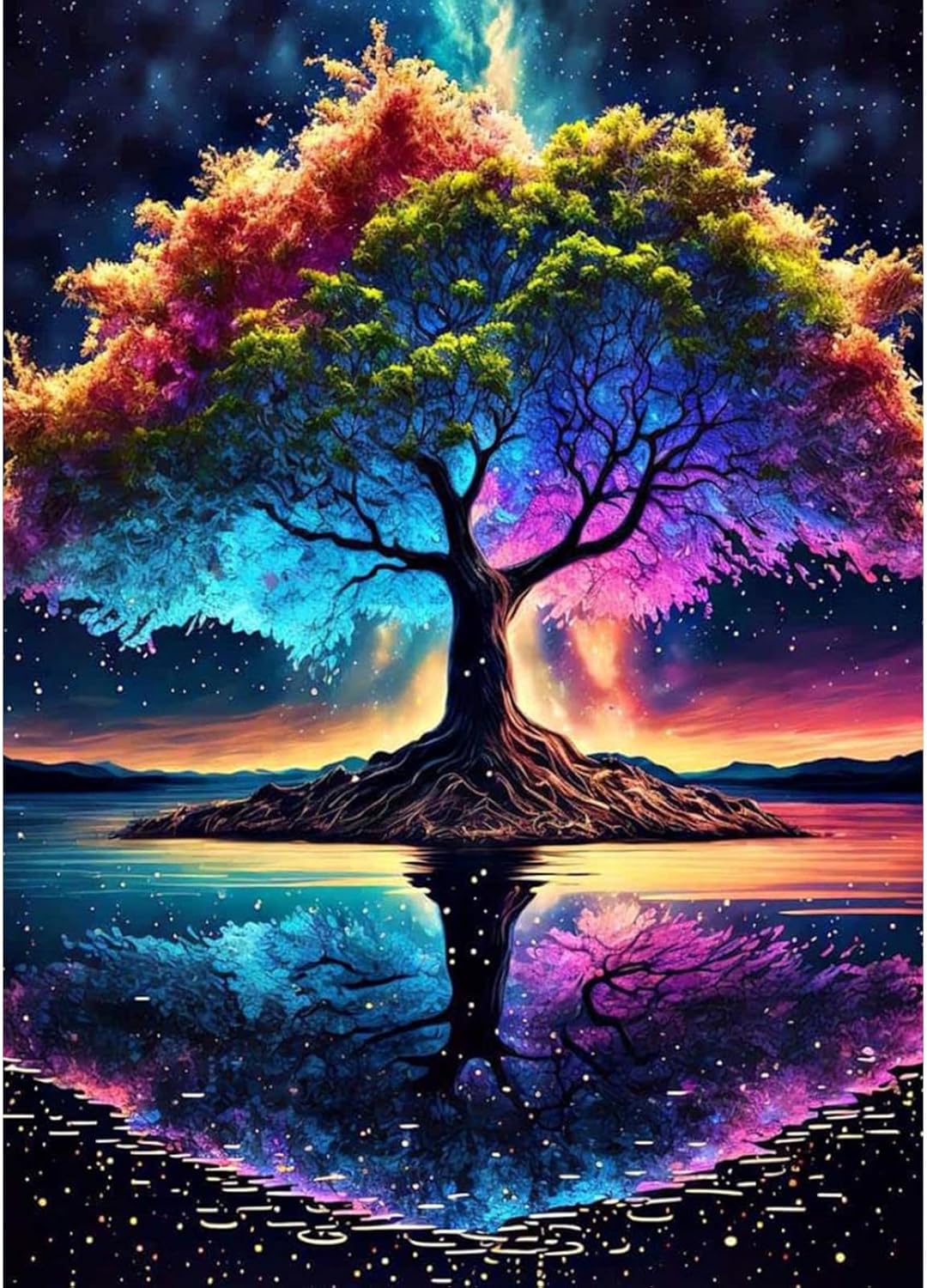 Lxmsja Colorido árbol de la vida con diamantes para adultos, kit de arte de diamantes de imitación 5D DIY, kit de arte de diamantes de imitación