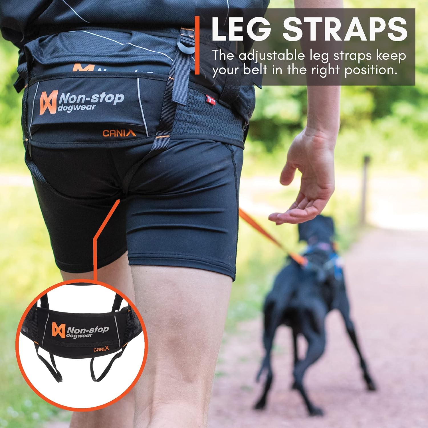 Non-stop dogwear CaniX Cinturón manos libres para perro Canicross. Cómodo cinturón para correr y entrenar perros. Negro, talla S