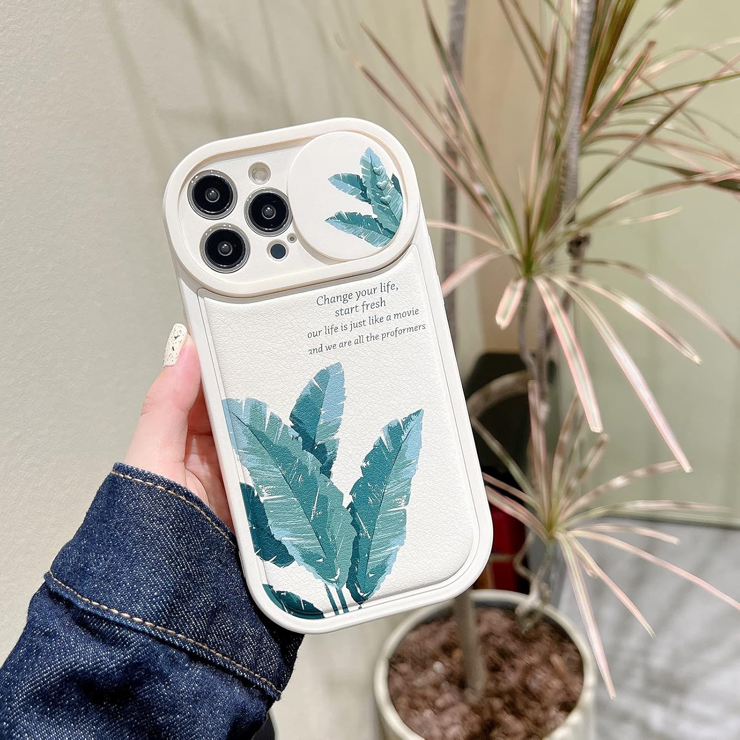Funda protectora para iPhone 11 Pro Max, diseño de hojas de plátano con protector de lente de cámara para mujeres y niñas